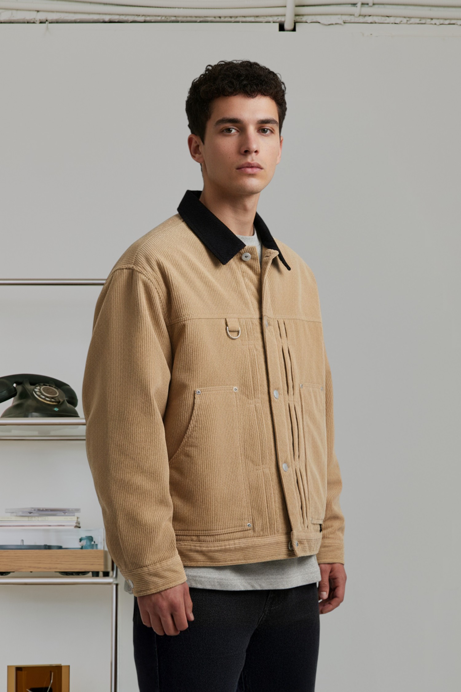 撞色領片 翻領鋪棉外套