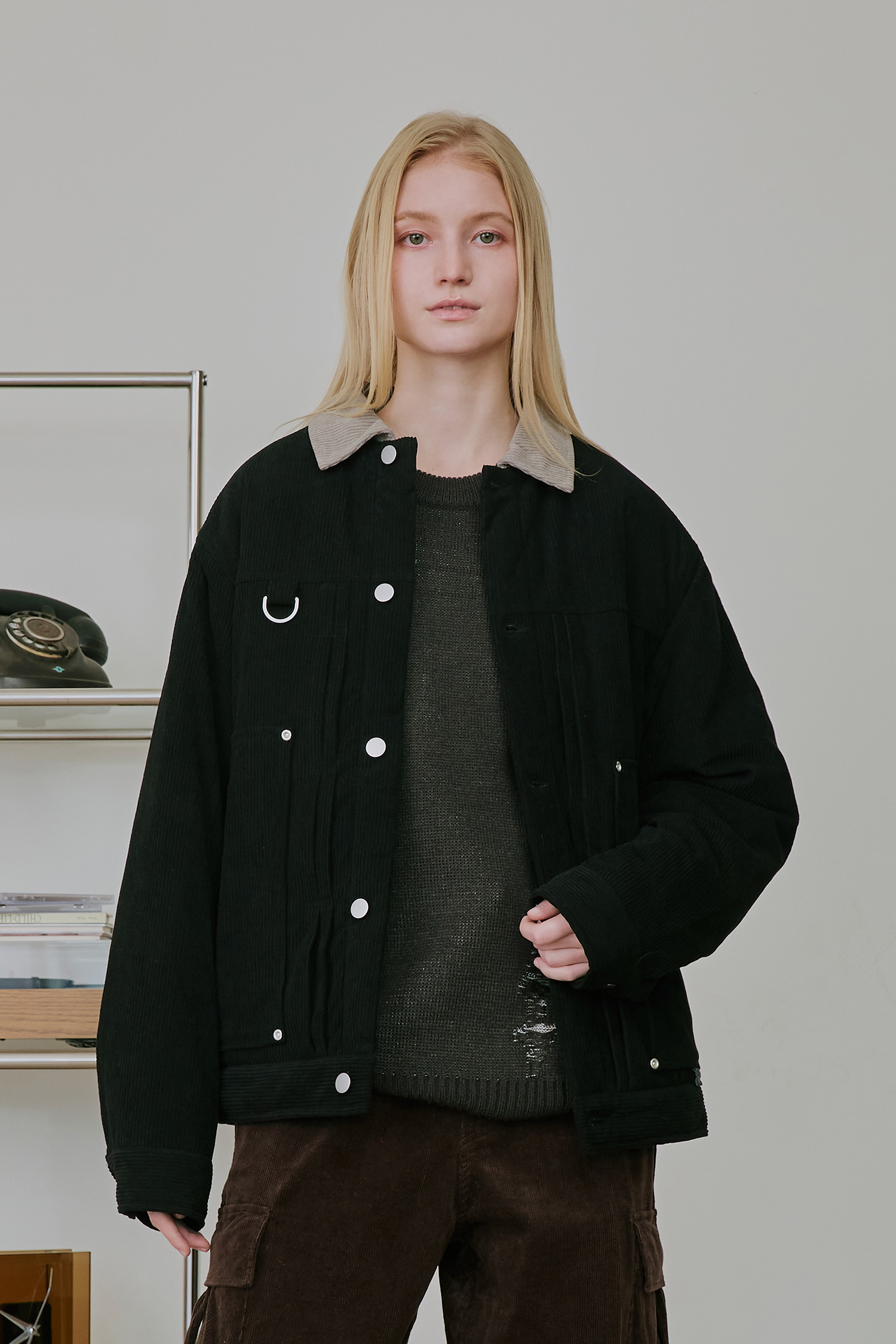 撞色領片 翻領鋪棉外套