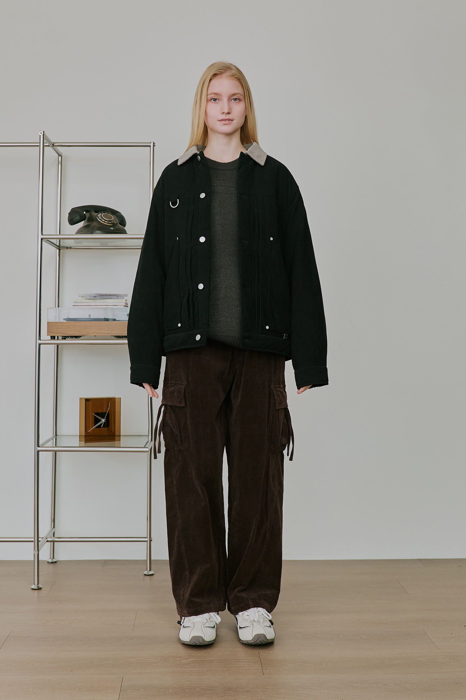 撞色領片 翻領鋪棉外套