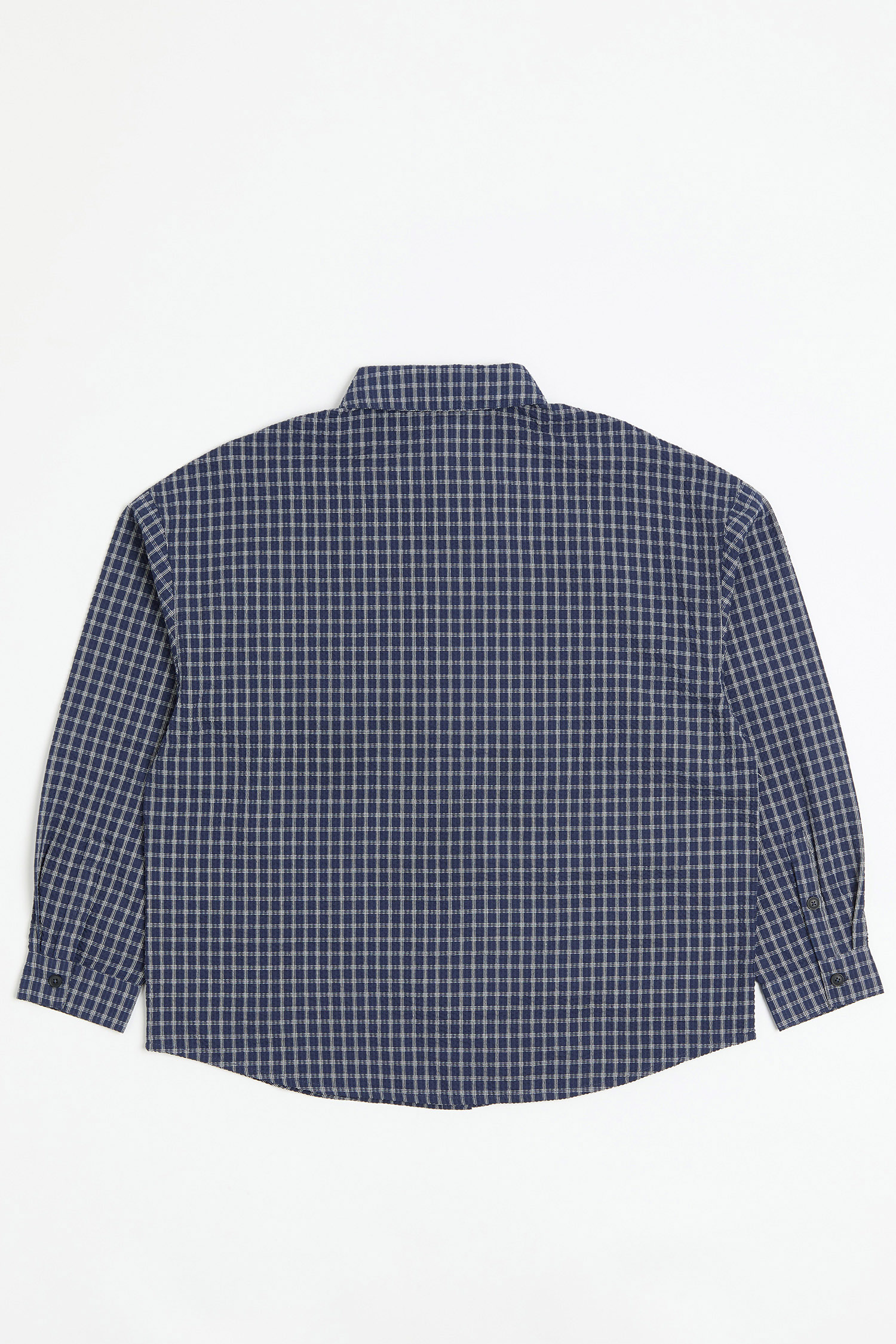 日系微皺 格紋長袖襯衫