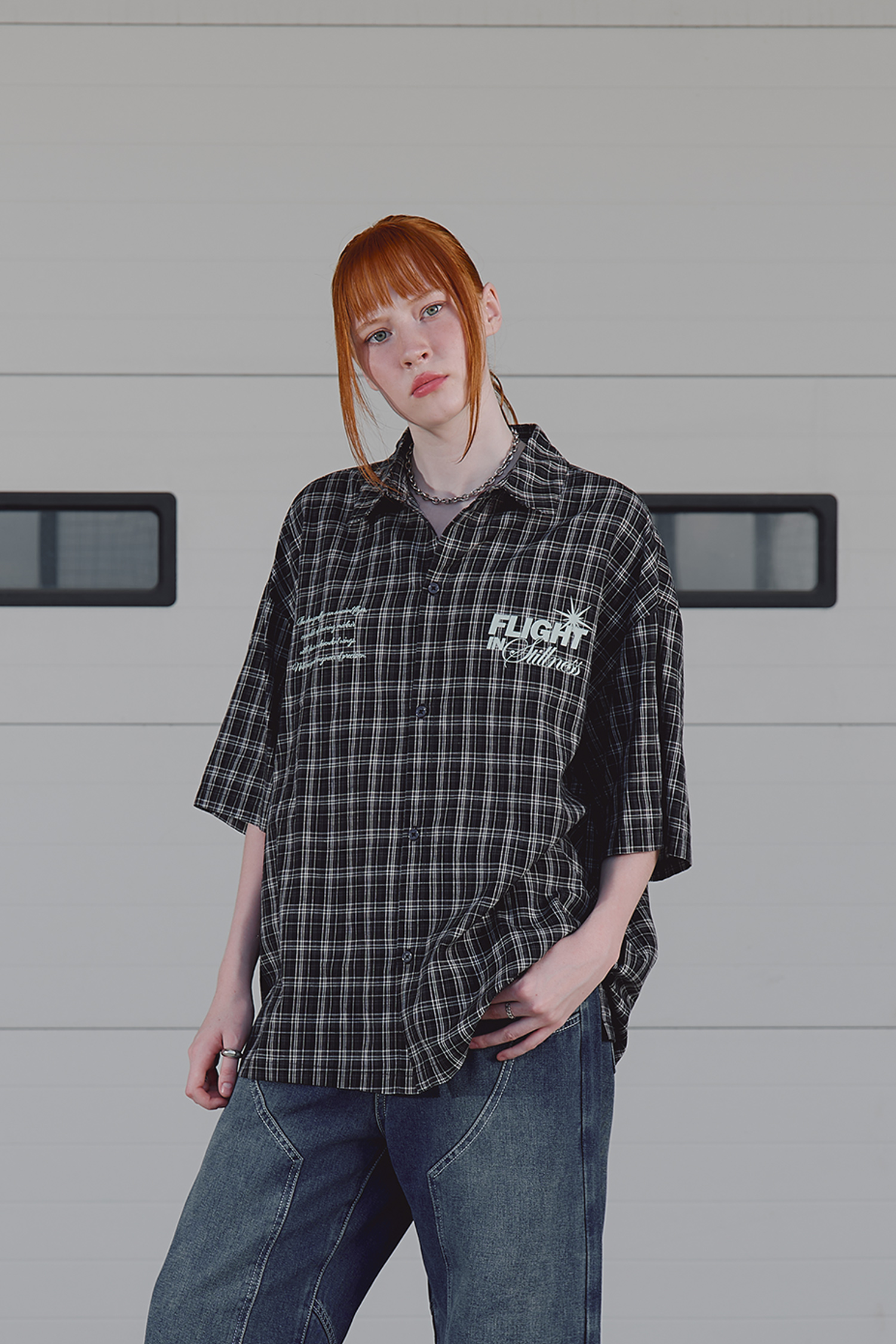 逐光之蜻 格紋短袖襯衫