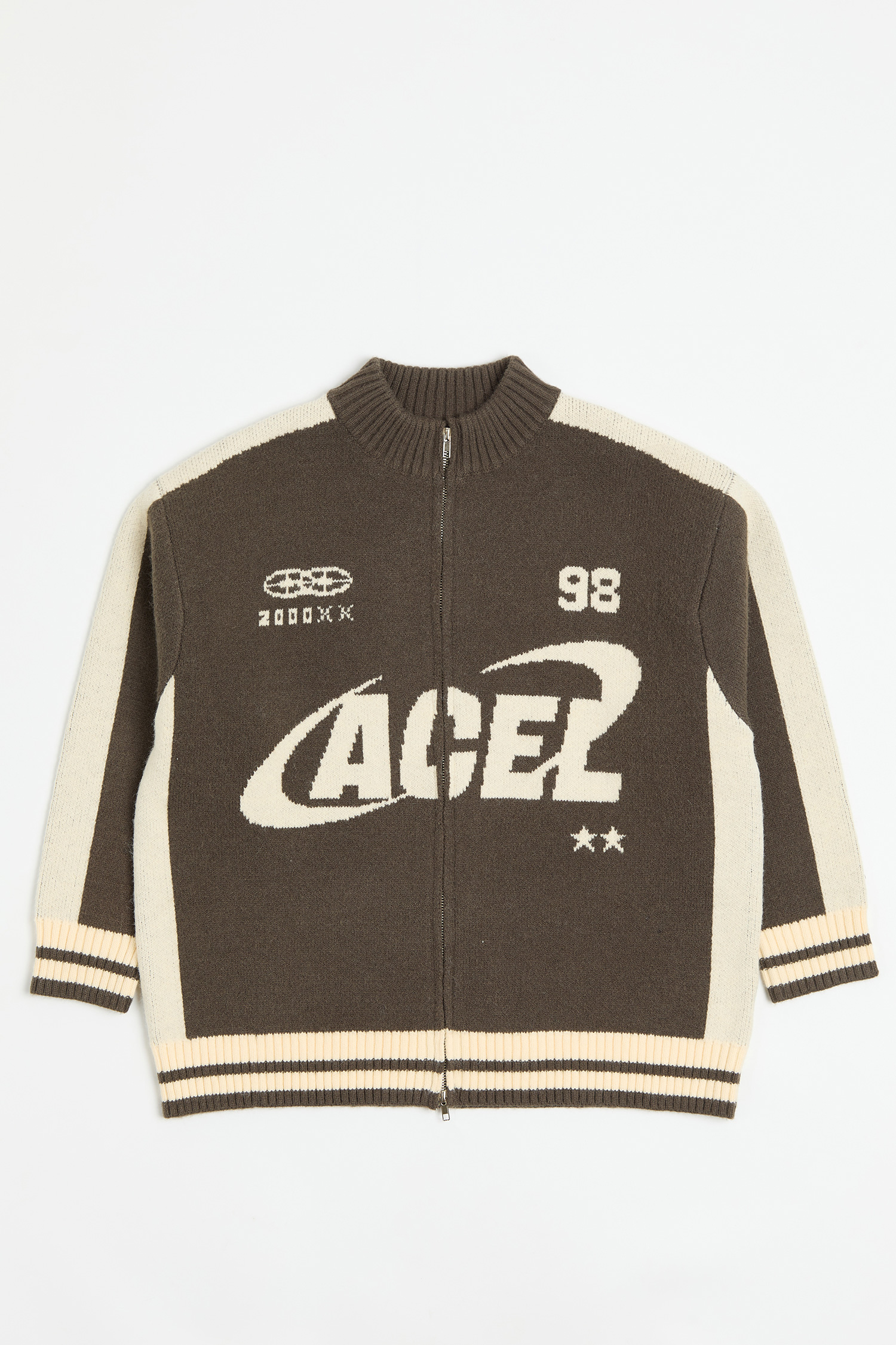 文字緹花拉鍊毛衣外套