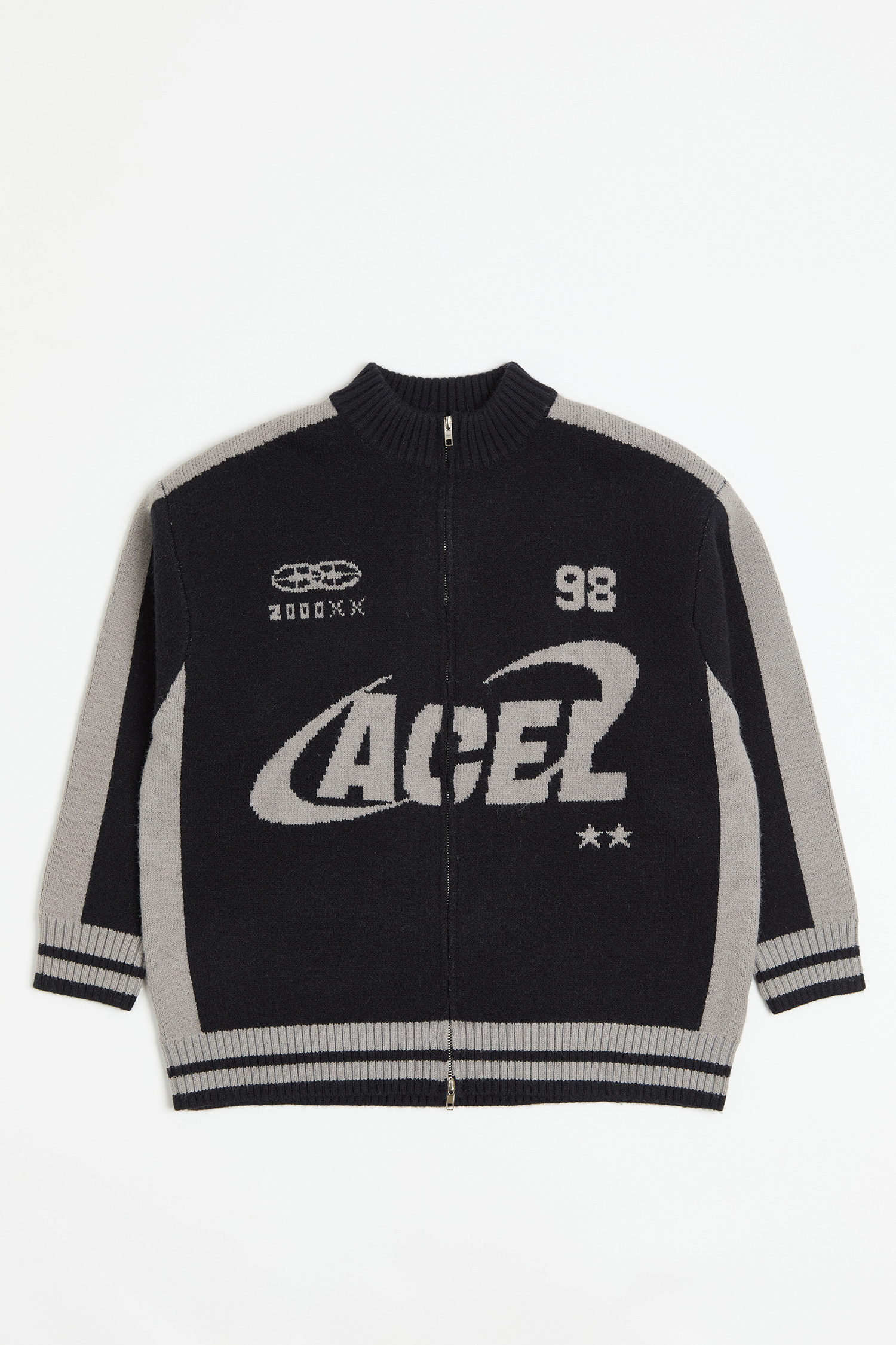 文字緹花拉鍊毛衣外套