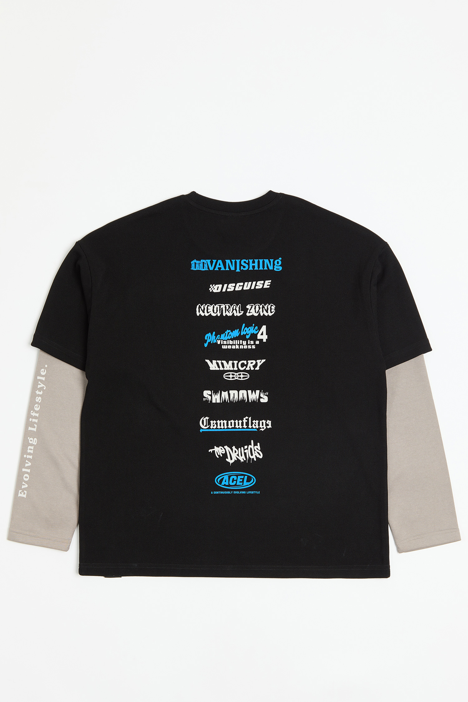 多字排列 假二件 長袖上衣