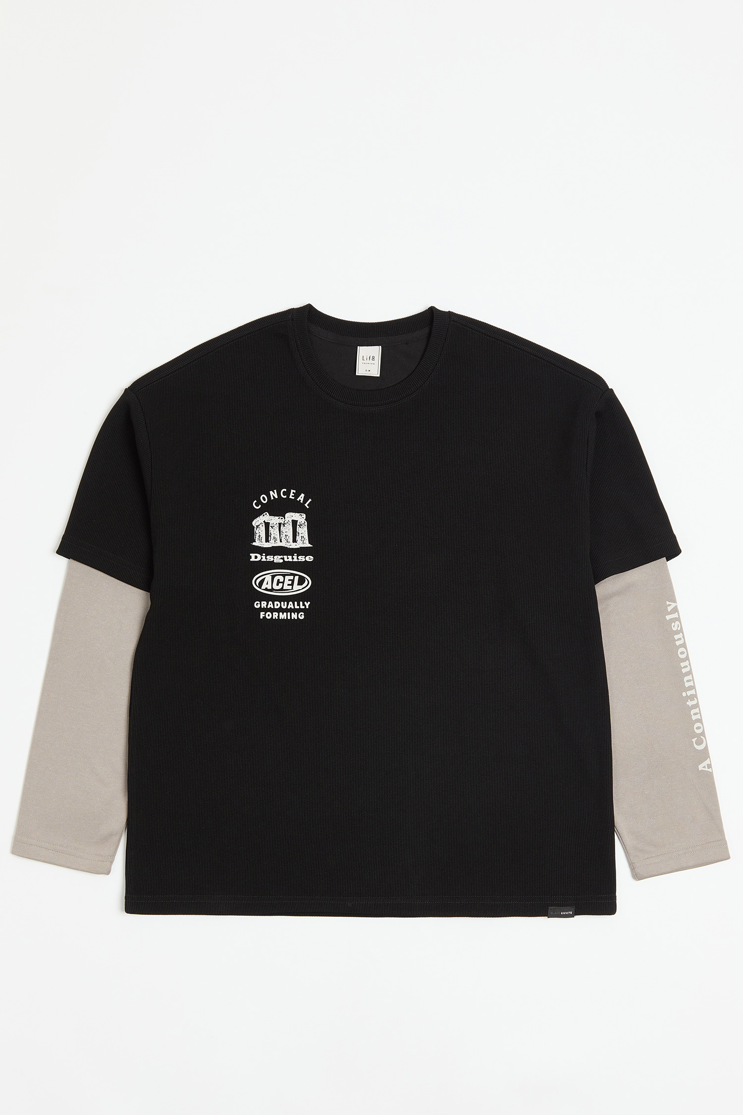 多字排列 假二件 長袖上衣