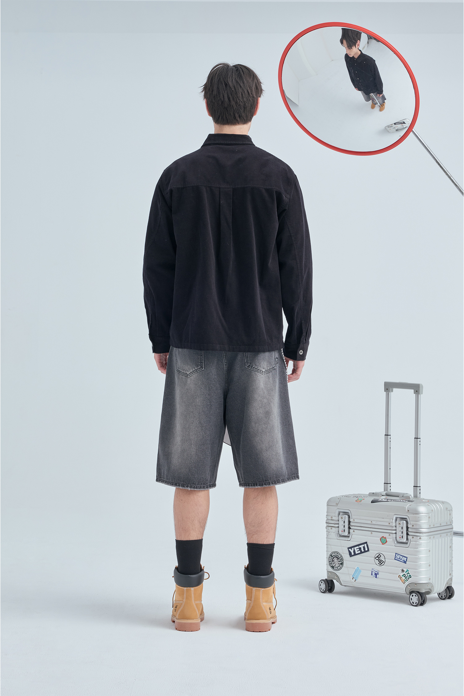 撞色口袋壓線 燈心絨長袖襯衫