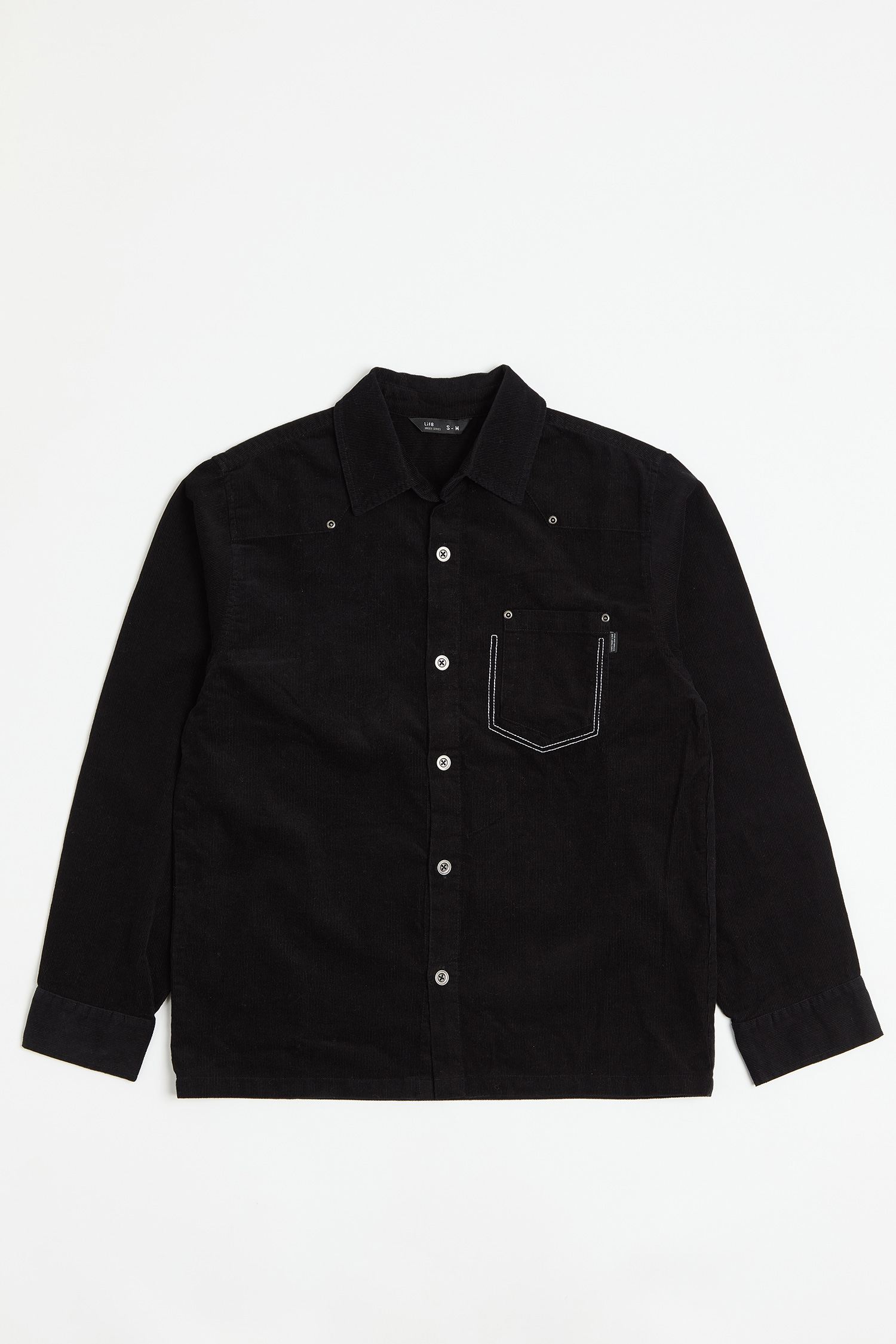 撞色口袋壓線 燈心絨長袖襯衫