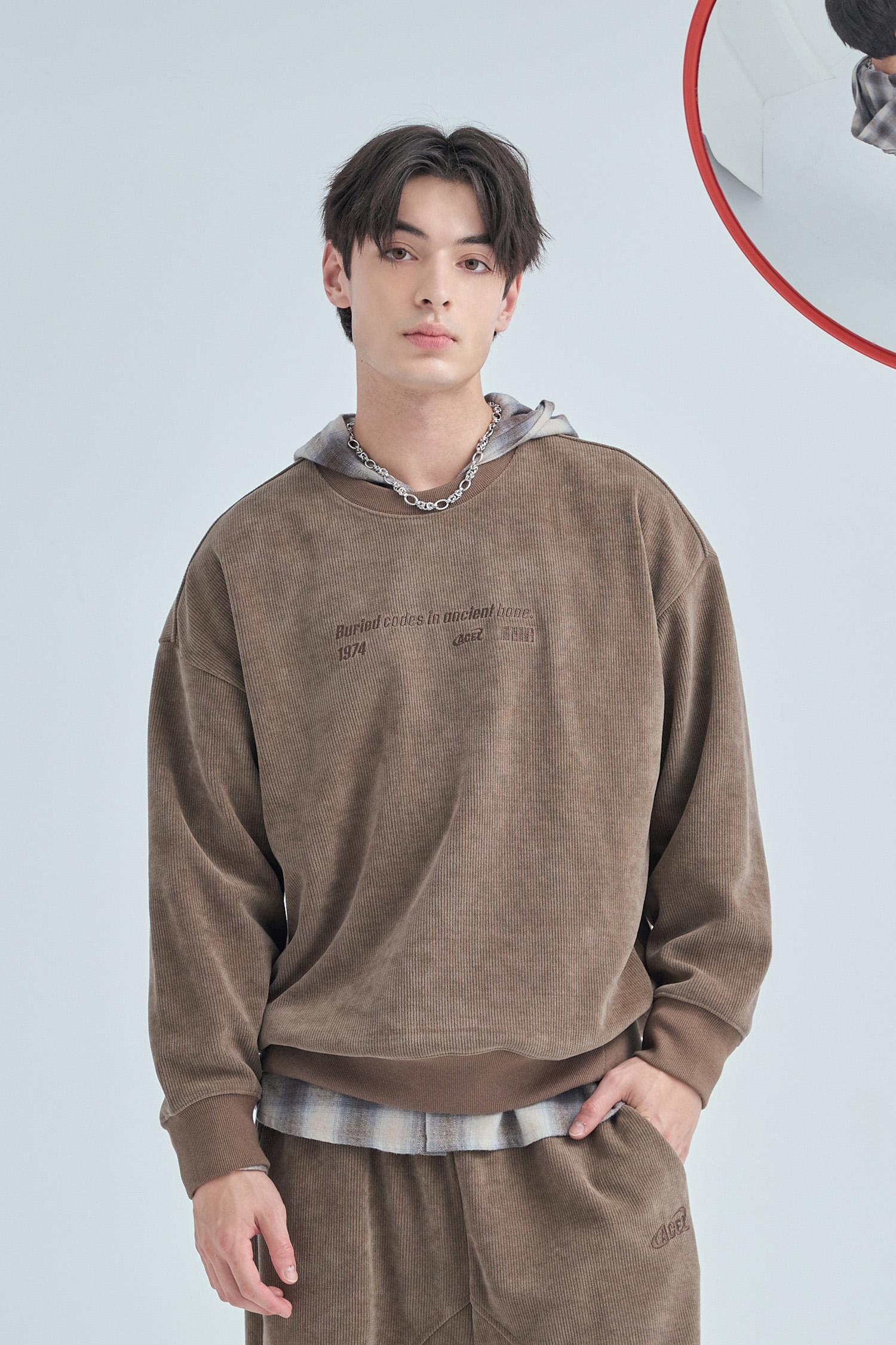 解碼計劃 厚磅條絨長袖上衣