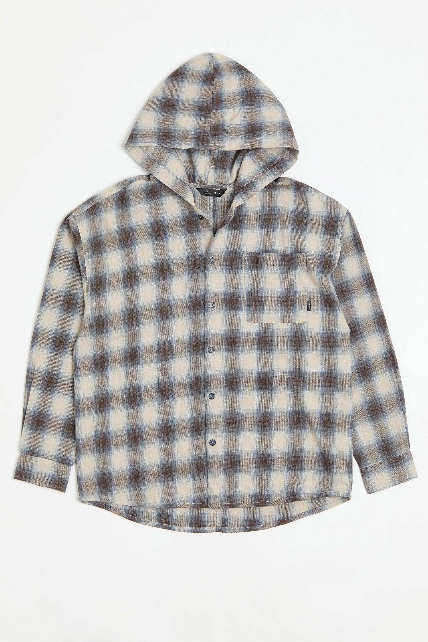 小眾格紋 連帽長袖襯衫