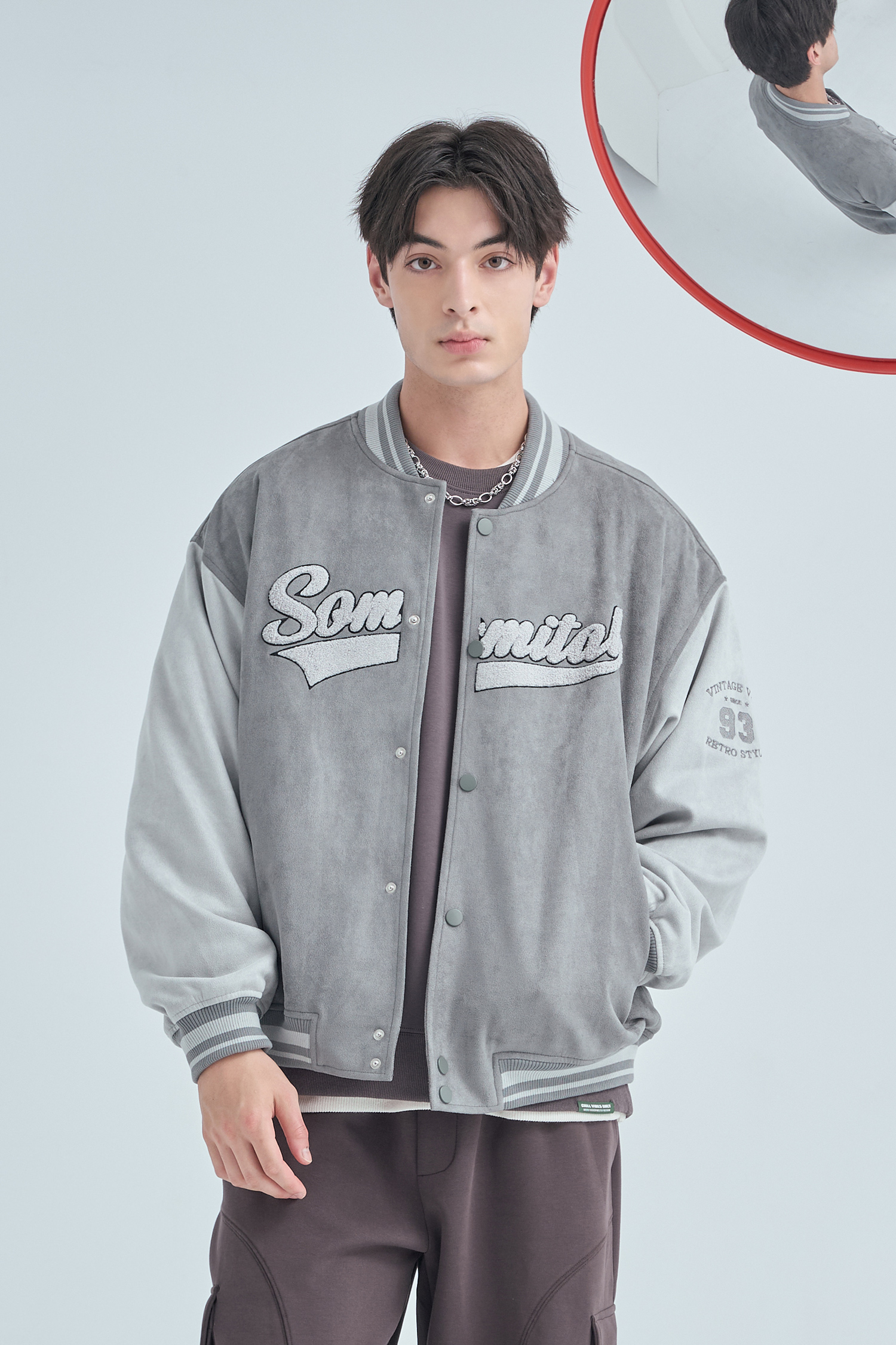 美式復古 麂皮絨棒球外套