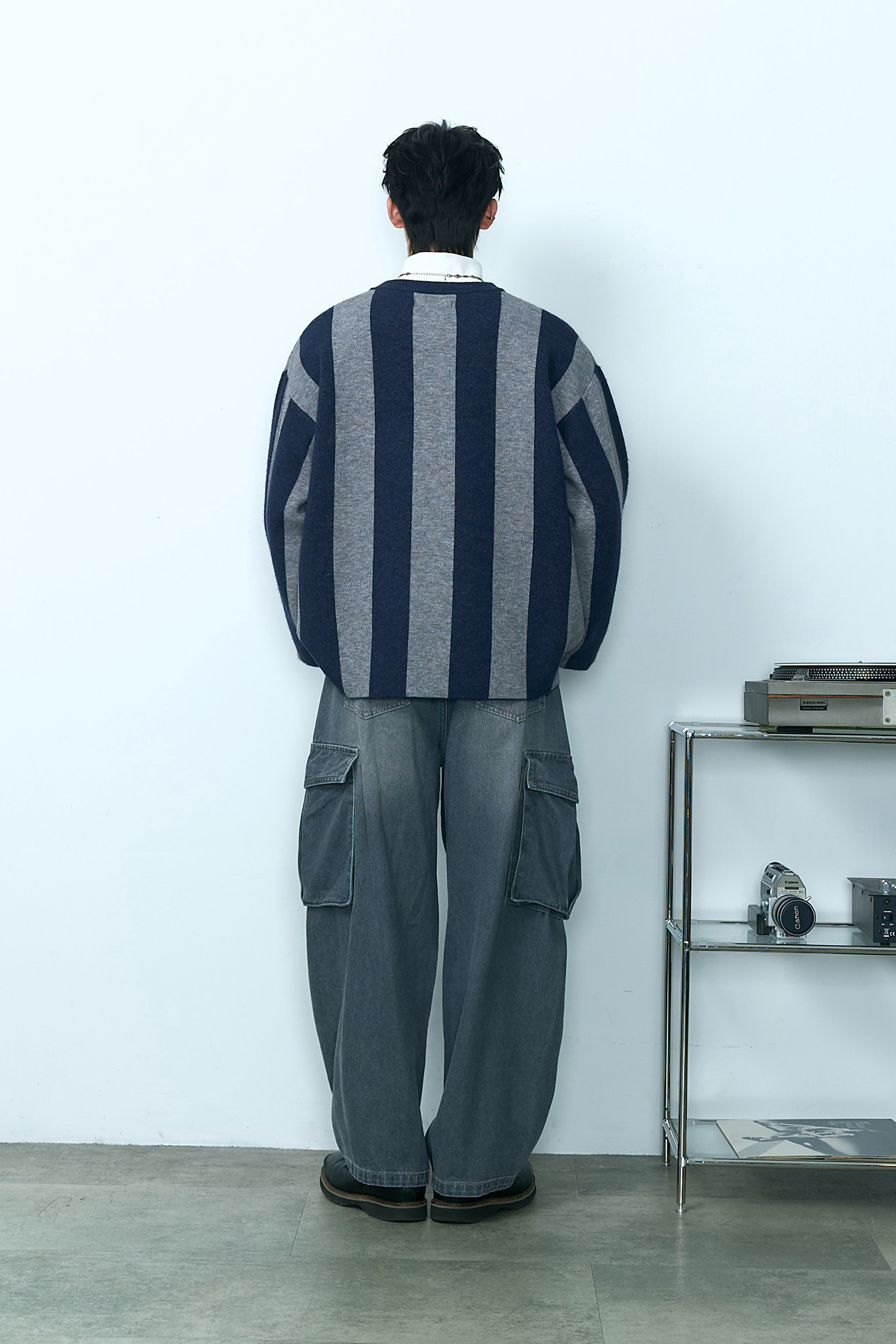 ARKis 條紋緹花復古毛衣(短版)