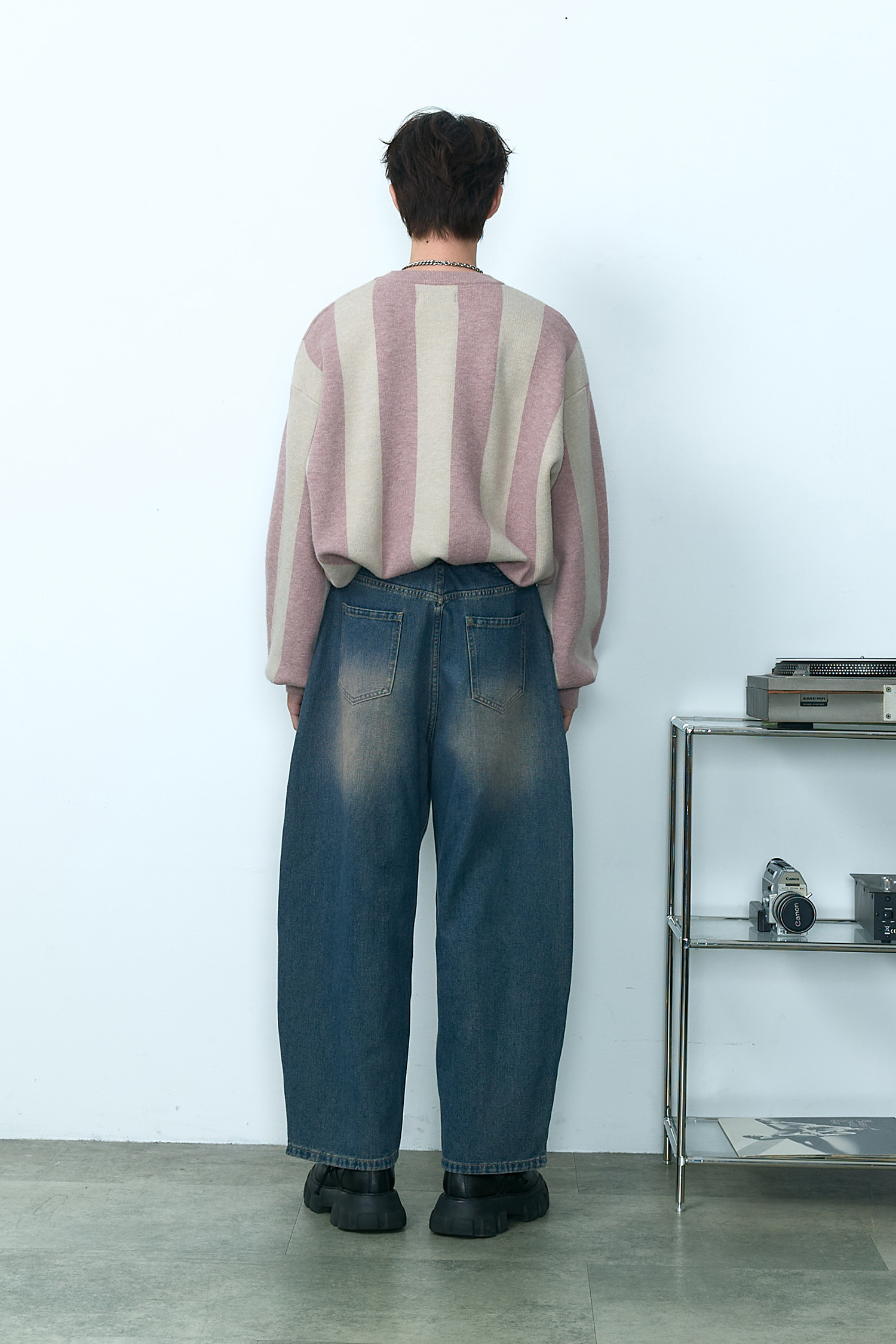 ARKis 條紋緹花復古毛衣(短版)