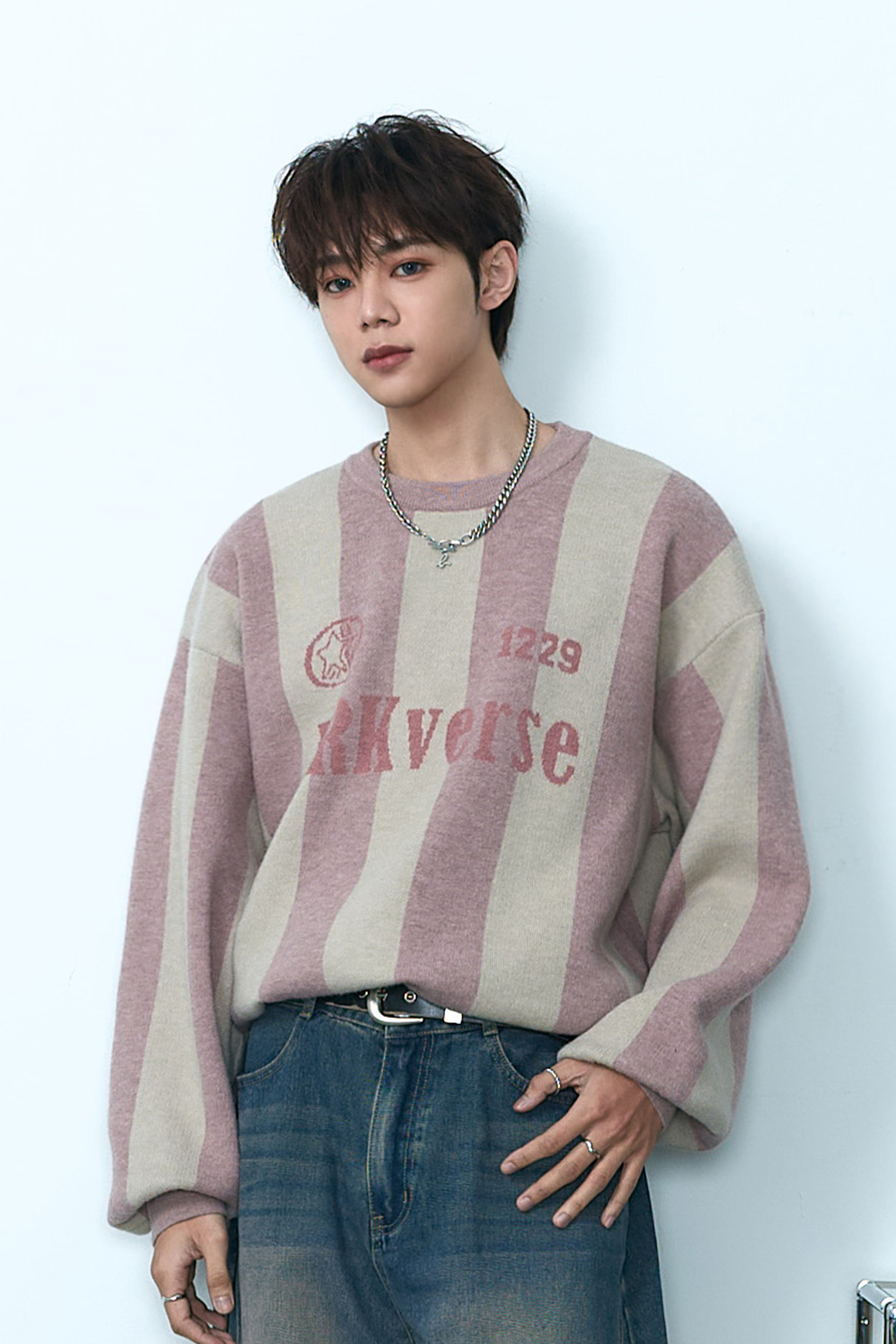 ARKis 條紋緹花復古毛衣(短版)