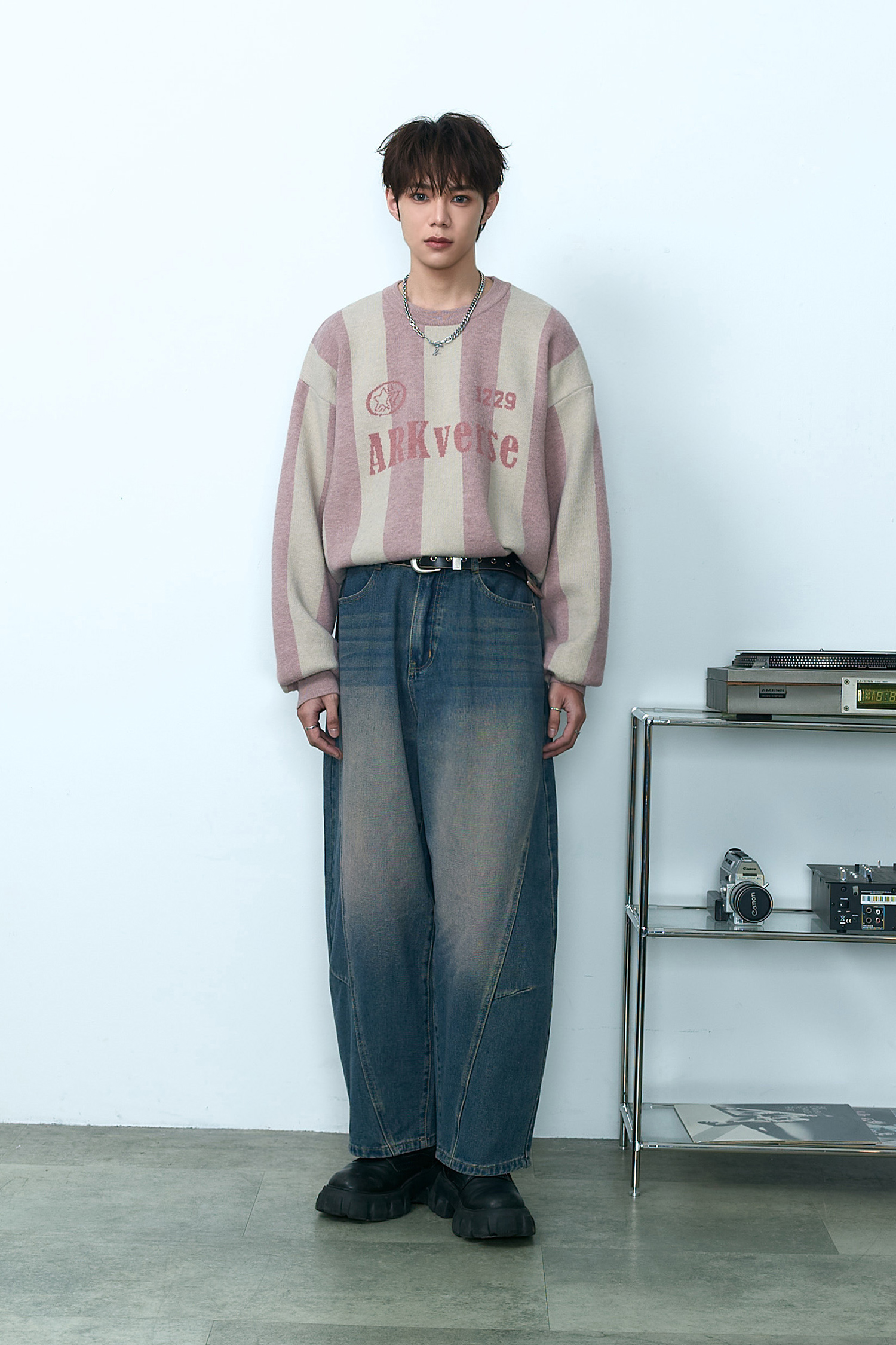 ARKis 條紋緹花復古毛衣(短版)