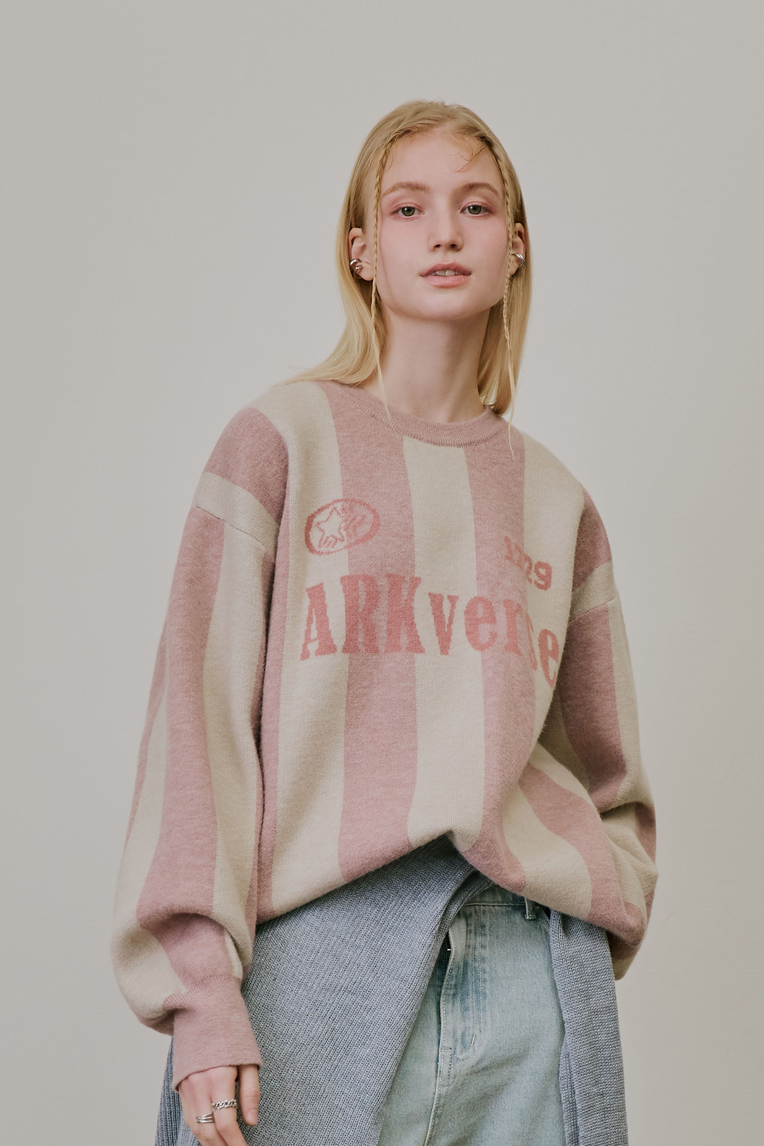 ARKis 條紋緹花復古毛衣(短版)