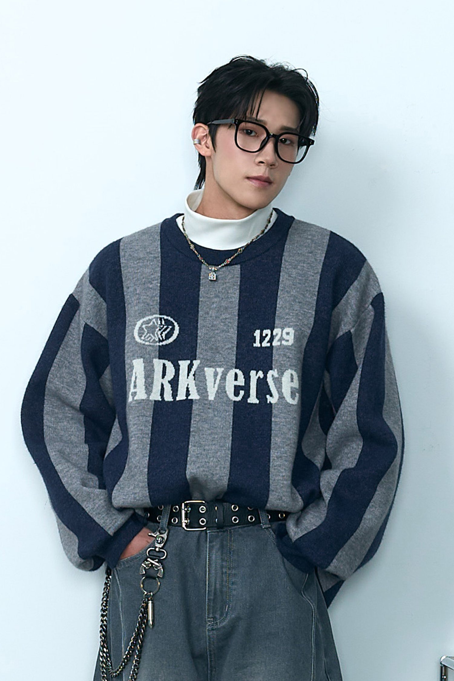 ARKis 條紋緹花復古毛衣(短版)