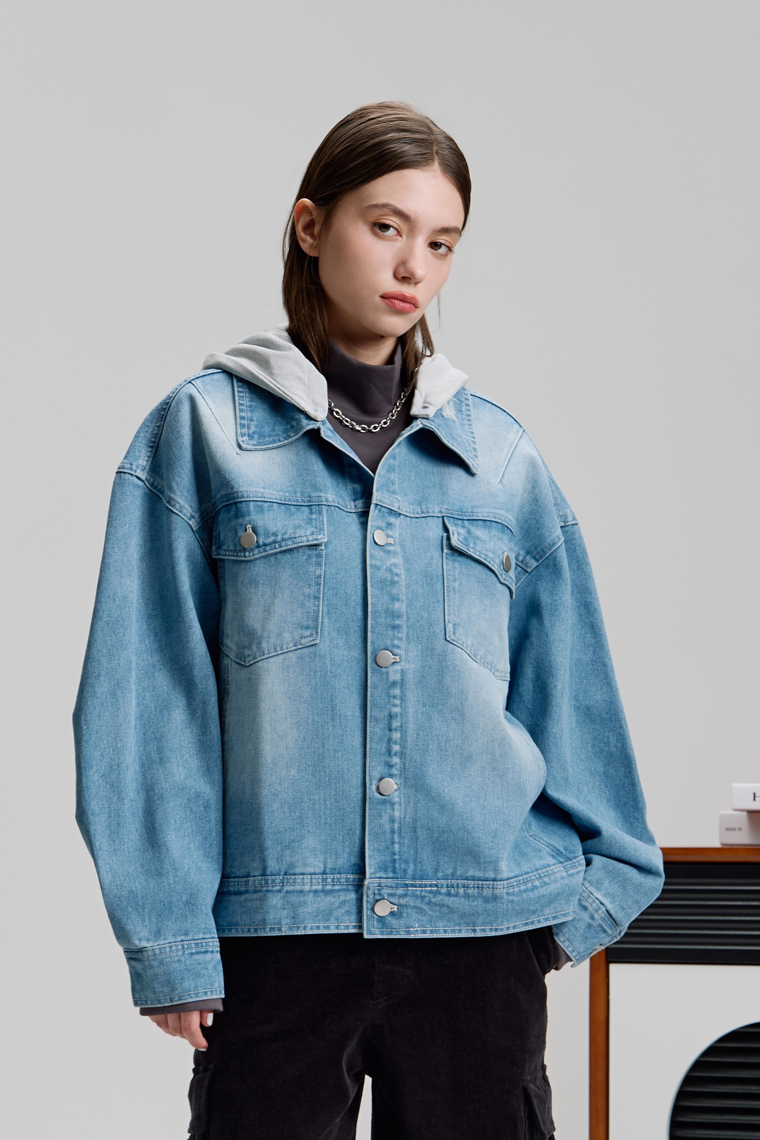 漸層刷色 牛仔外套(可拆帽)