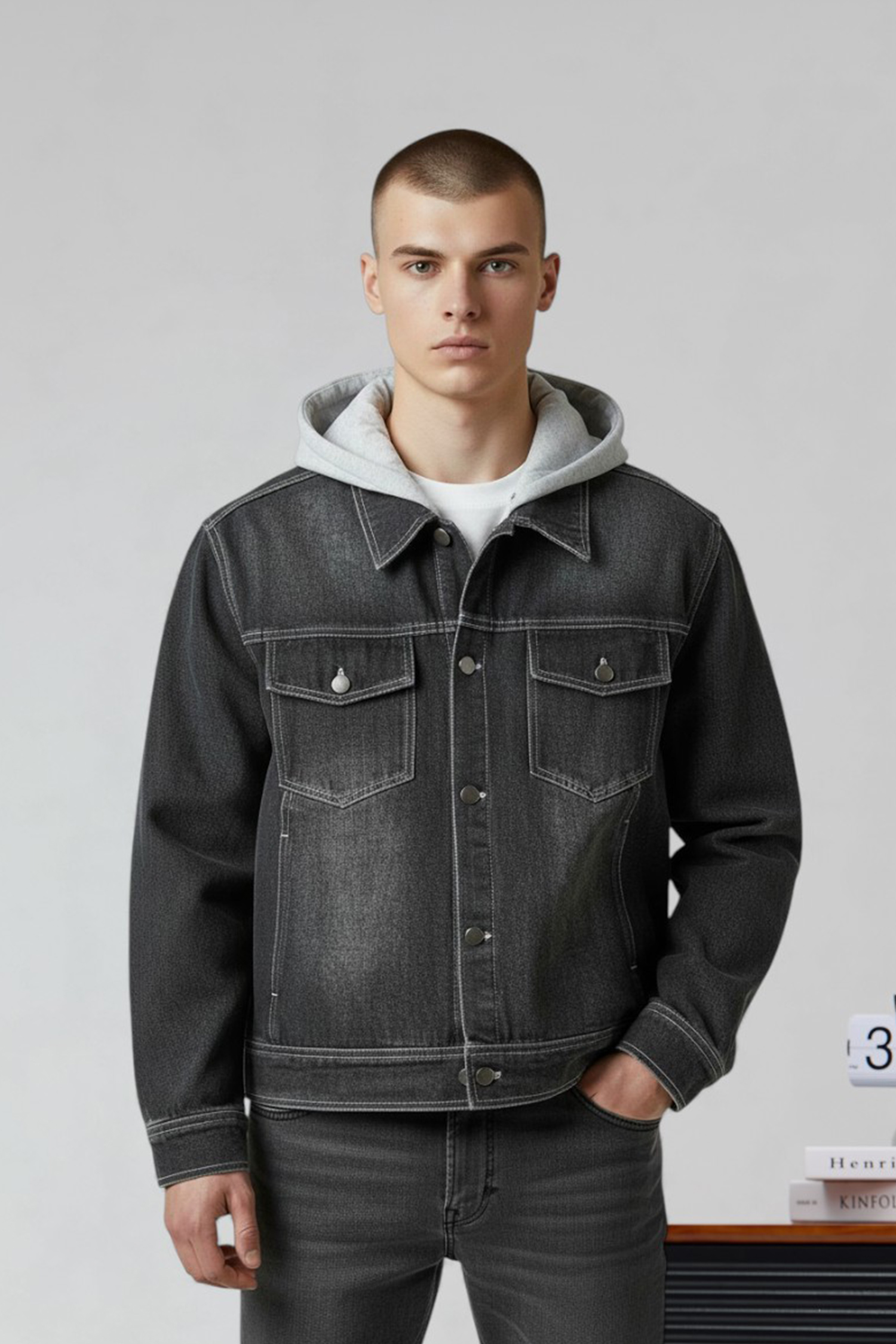 漸層刷色 牛仔外套(可拆帽)