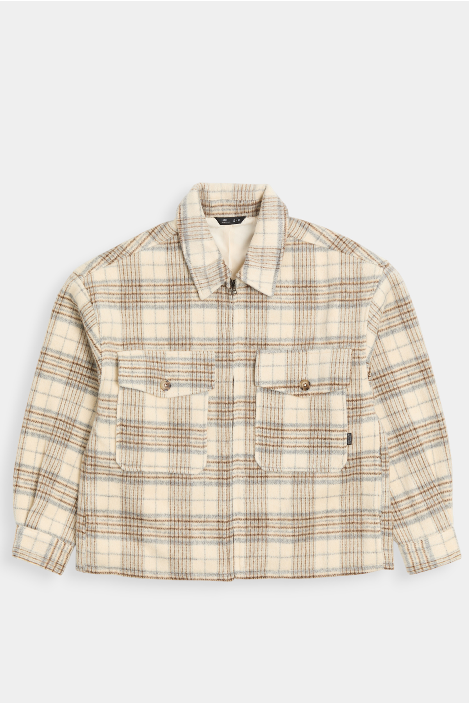 格紋毛呢拉鏈外套(短版)