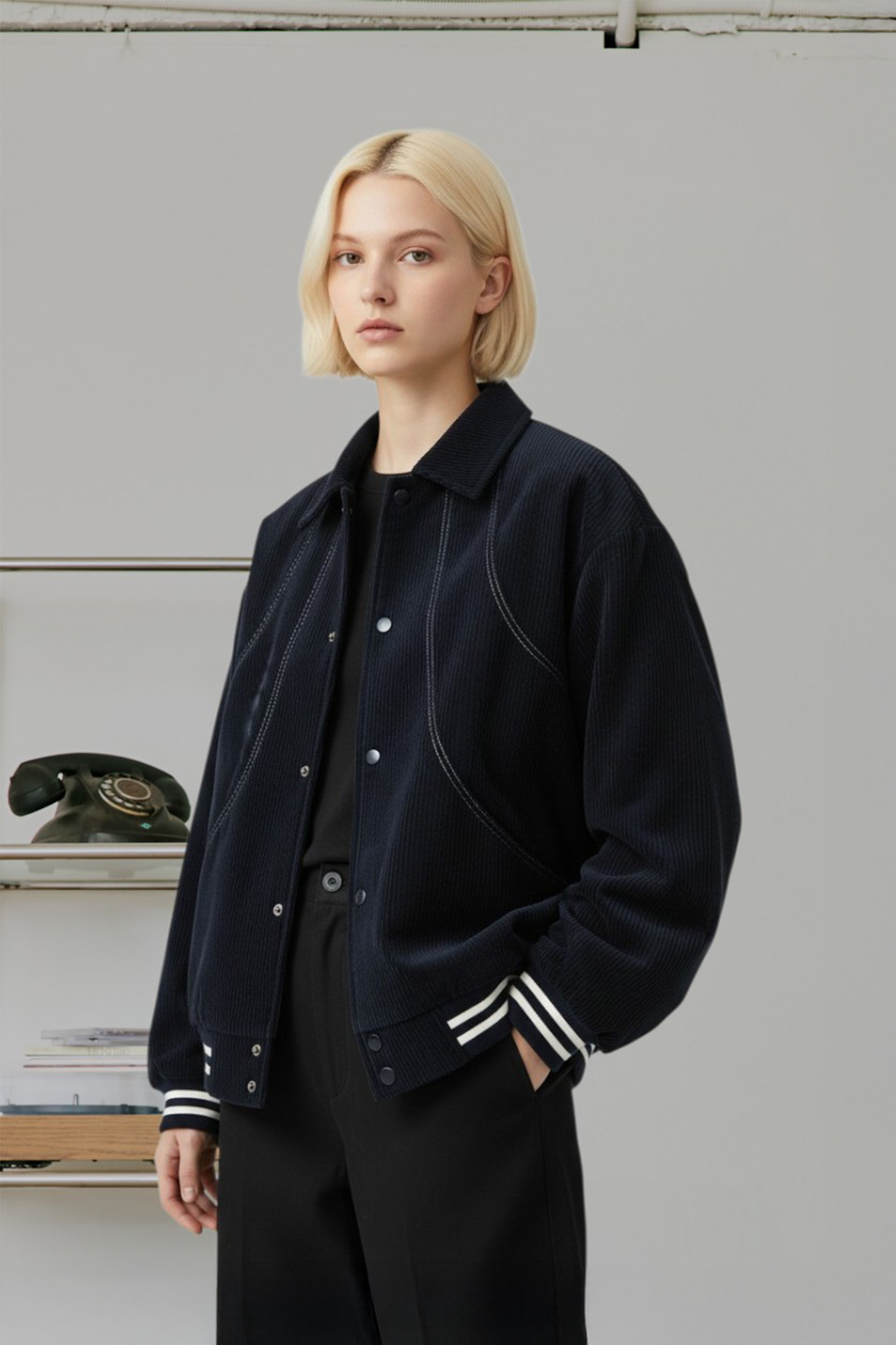 撞色明線 燈芯絨外套