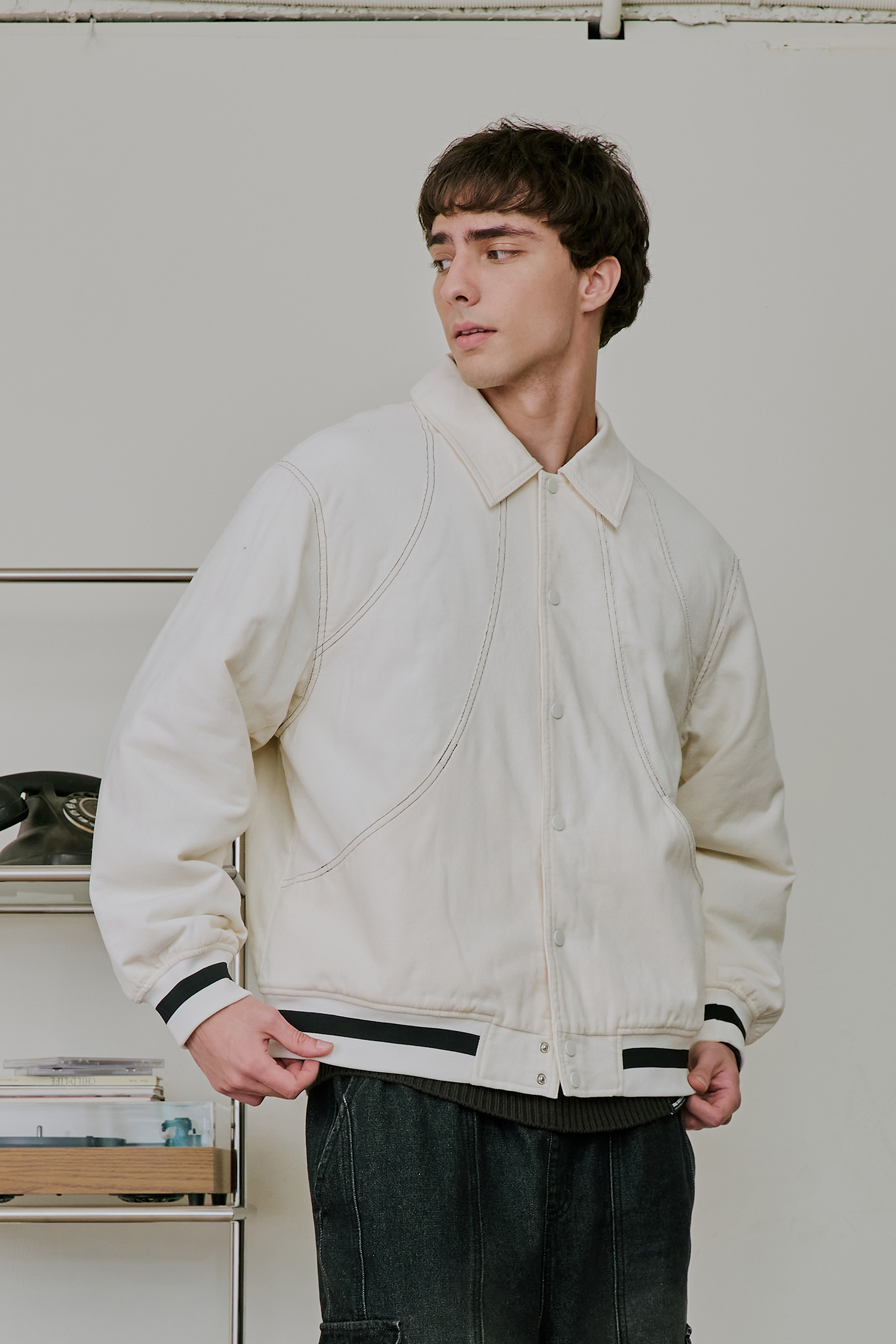 撞色明線 燈芯絨外套