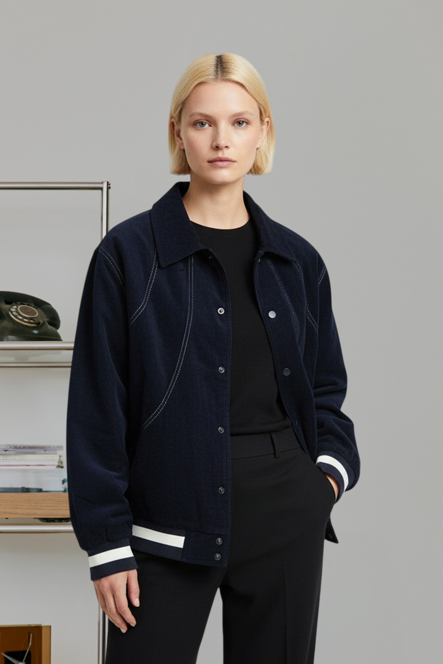 撞色明線 燈芯絨外套