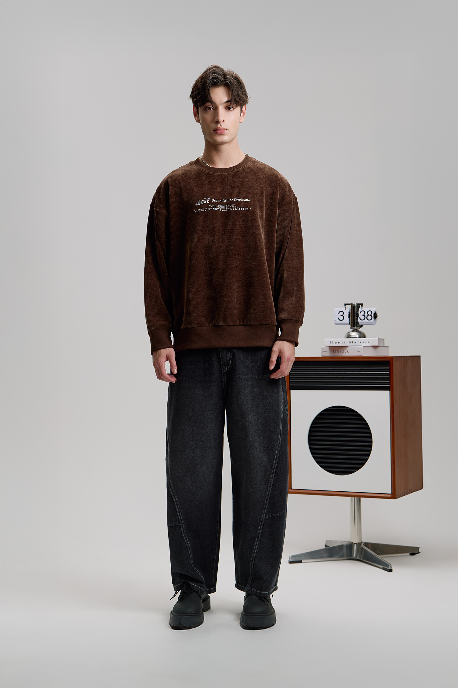 絨感坑條 針織長袖上衣