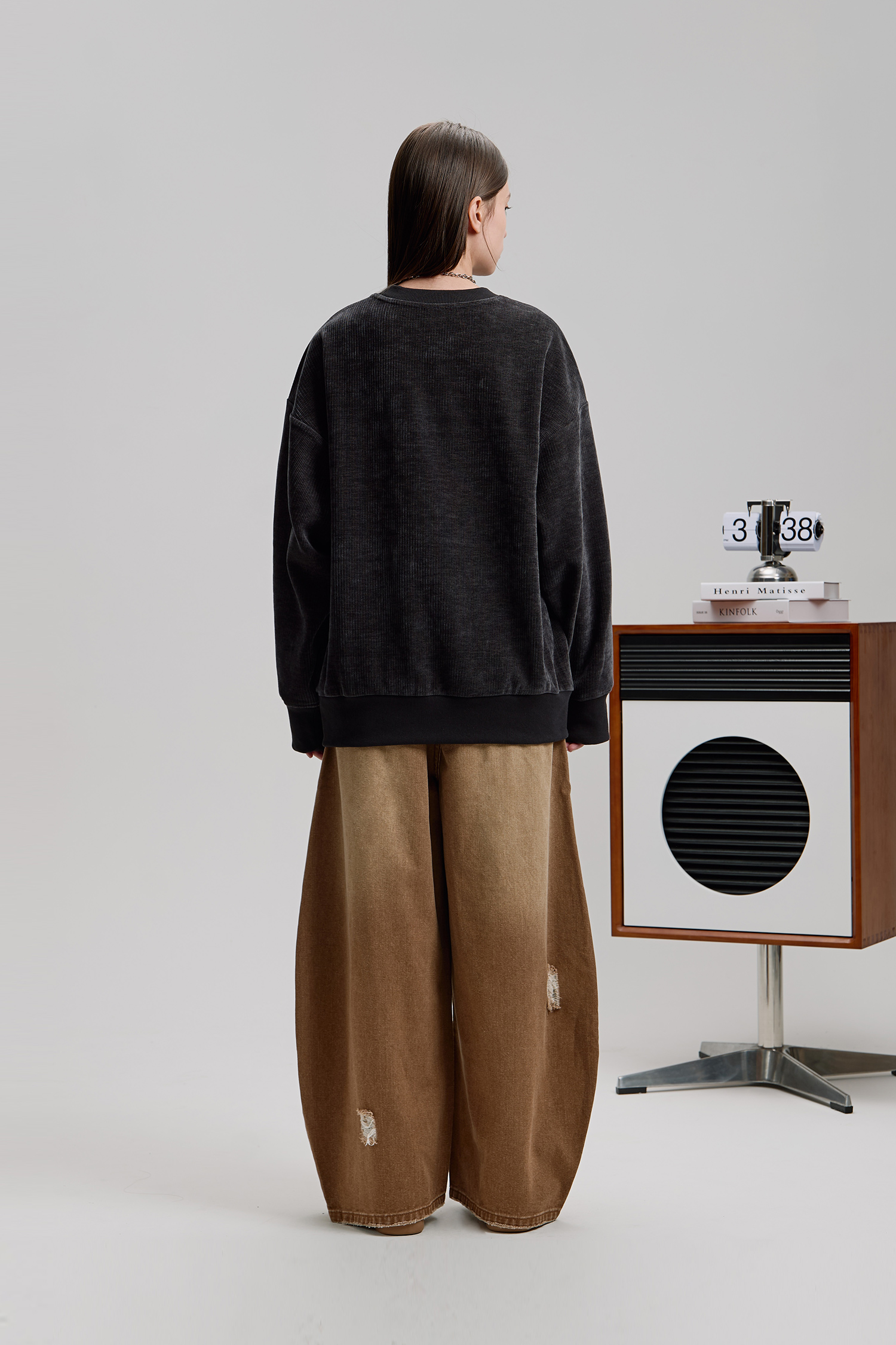 絨感坑條 針織長袖上衣