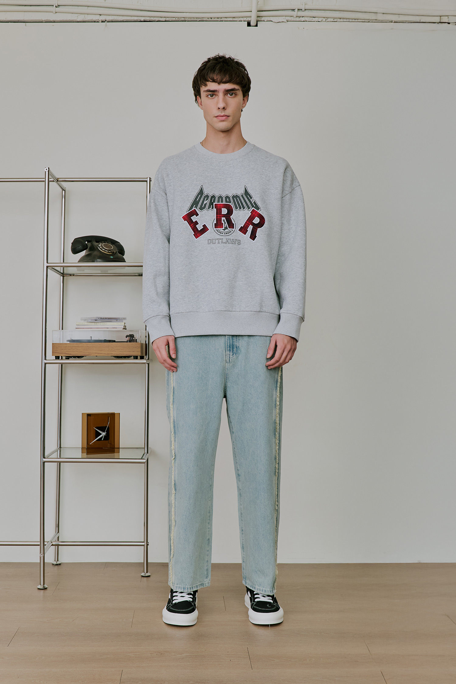 格紋貼布繡 刷毛長袖上衣