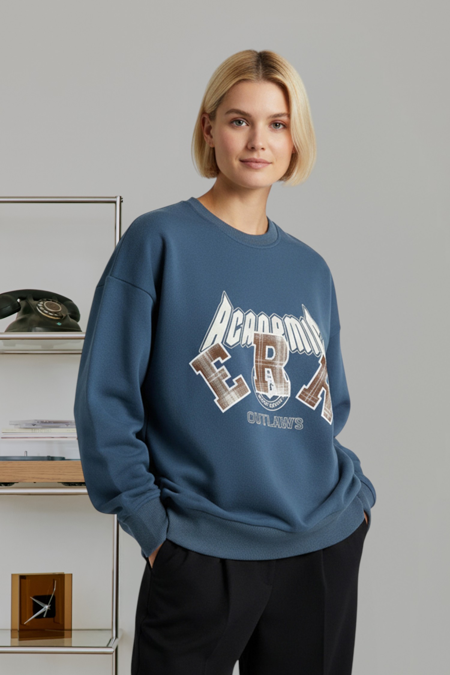 格紋貼布繡 刷毛長袖上衣