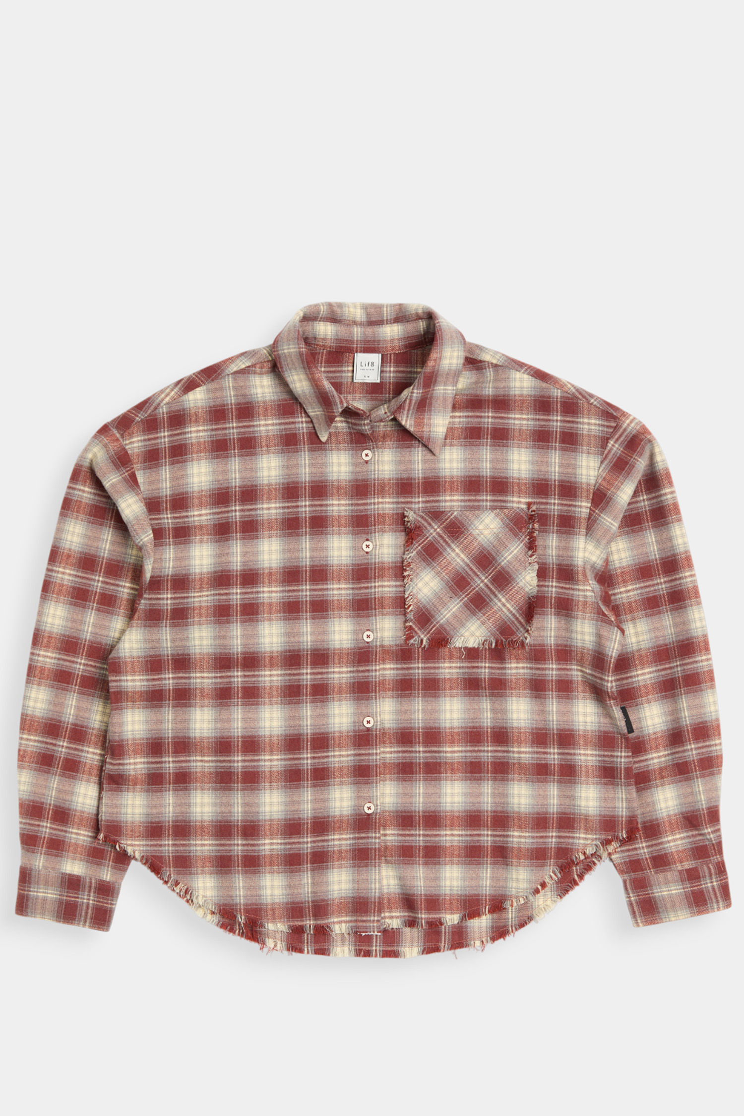 格紋磨毛 不收邊長袖襯衫