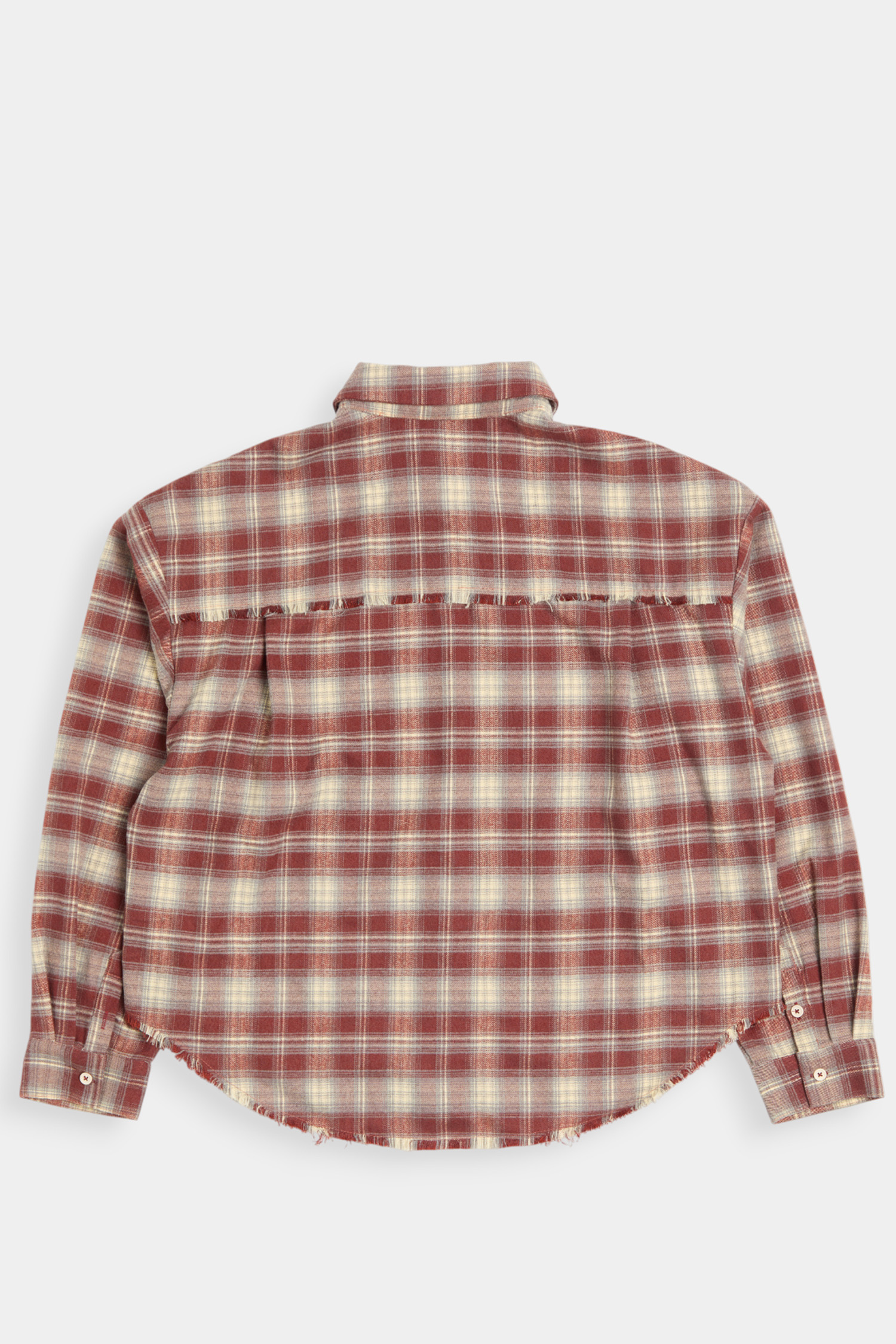 格紋磨毛 不收邊長袖襯衫