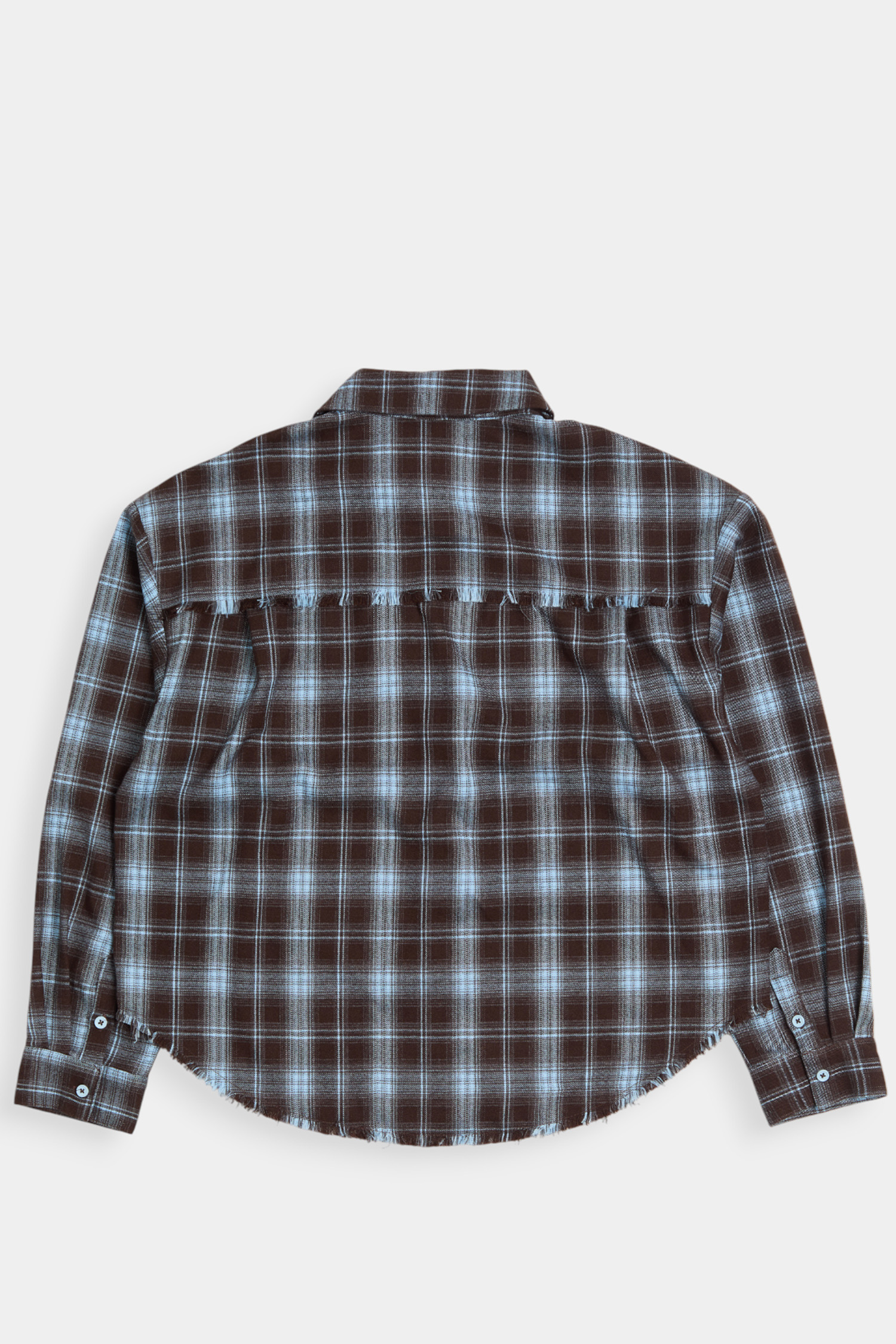 格紋磨毛 不收邊長袖襯衫