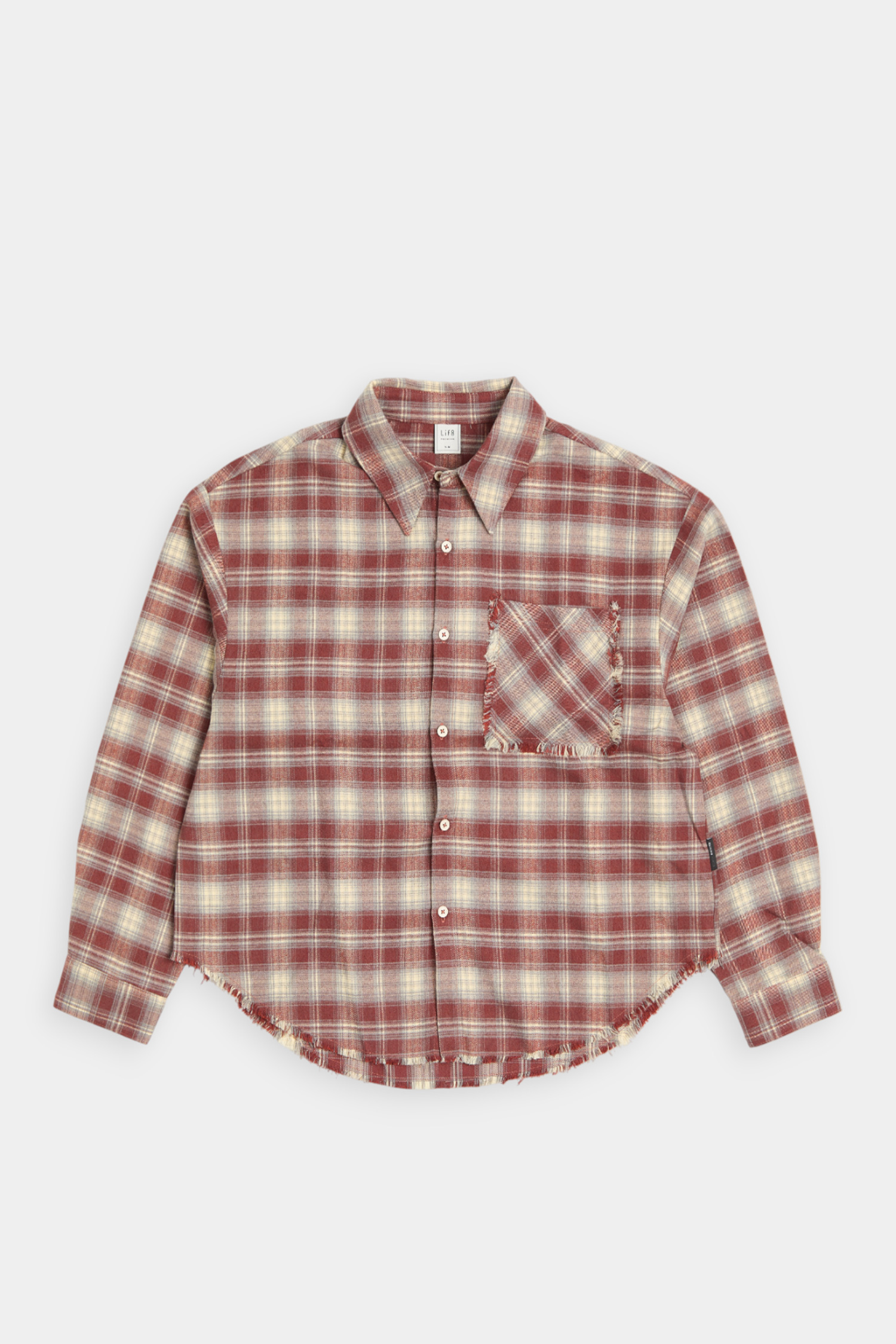 格紋磨毛 不收邊長袖襯衫