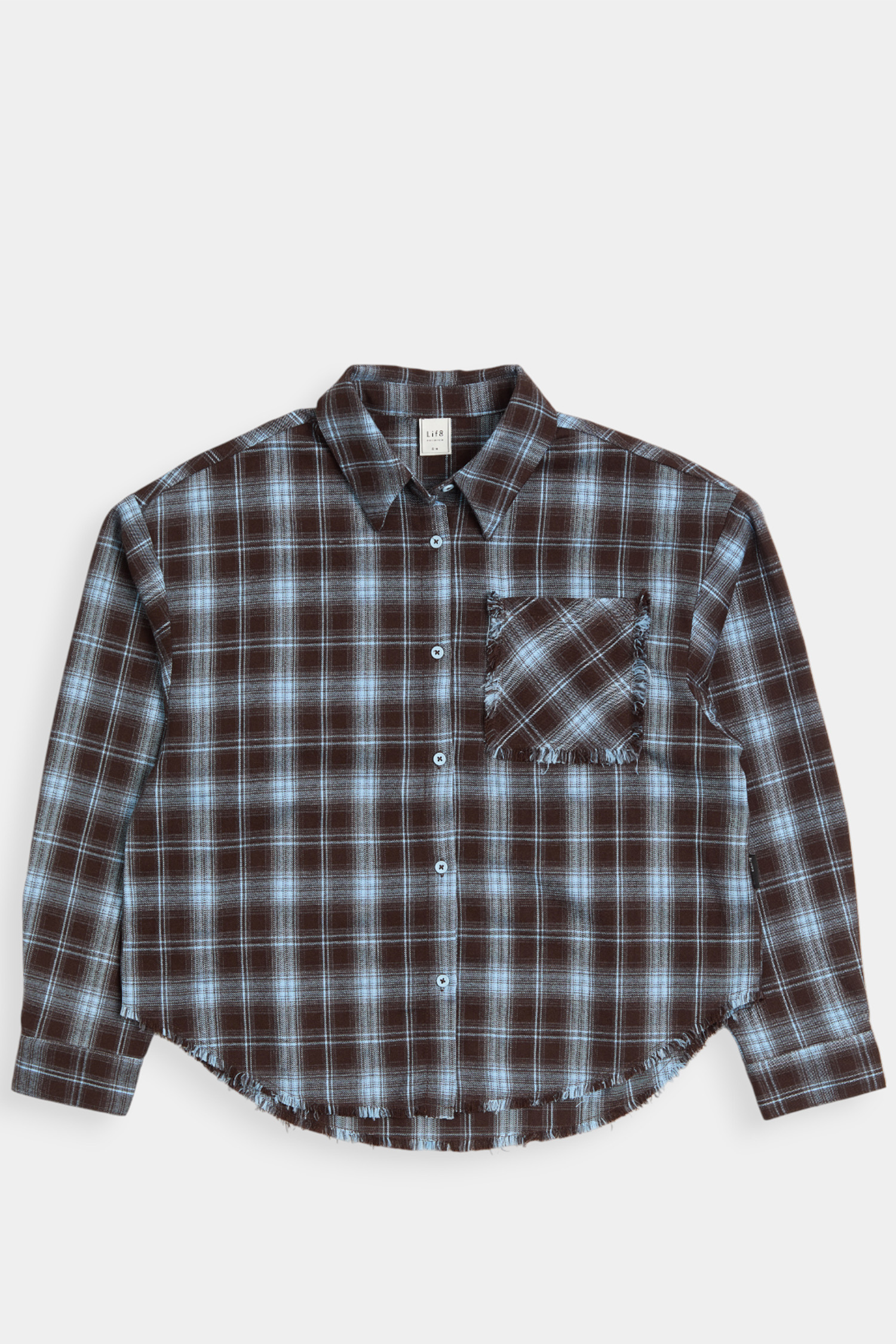 格紋磨毛 不收邊長袖襯衫