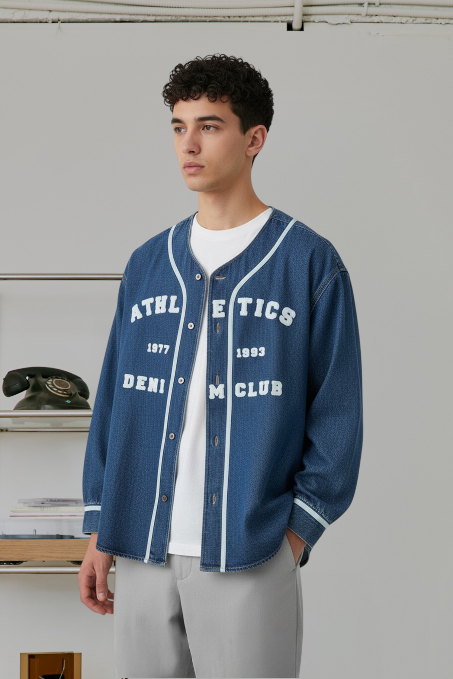 毛巾繡 長袖牛仔棒球衫外套