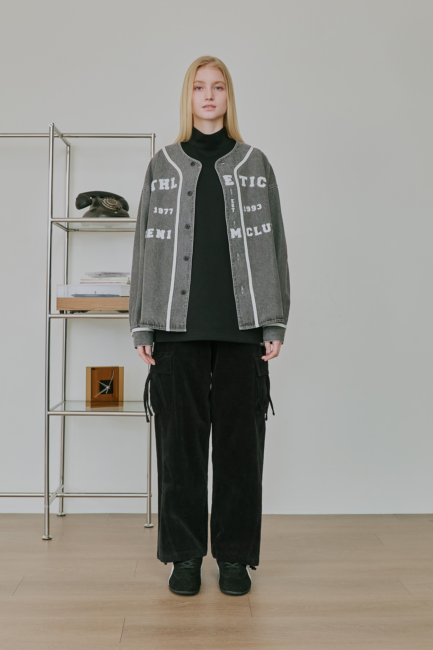 毛巾繡 長袖牛仔棒球衫外套