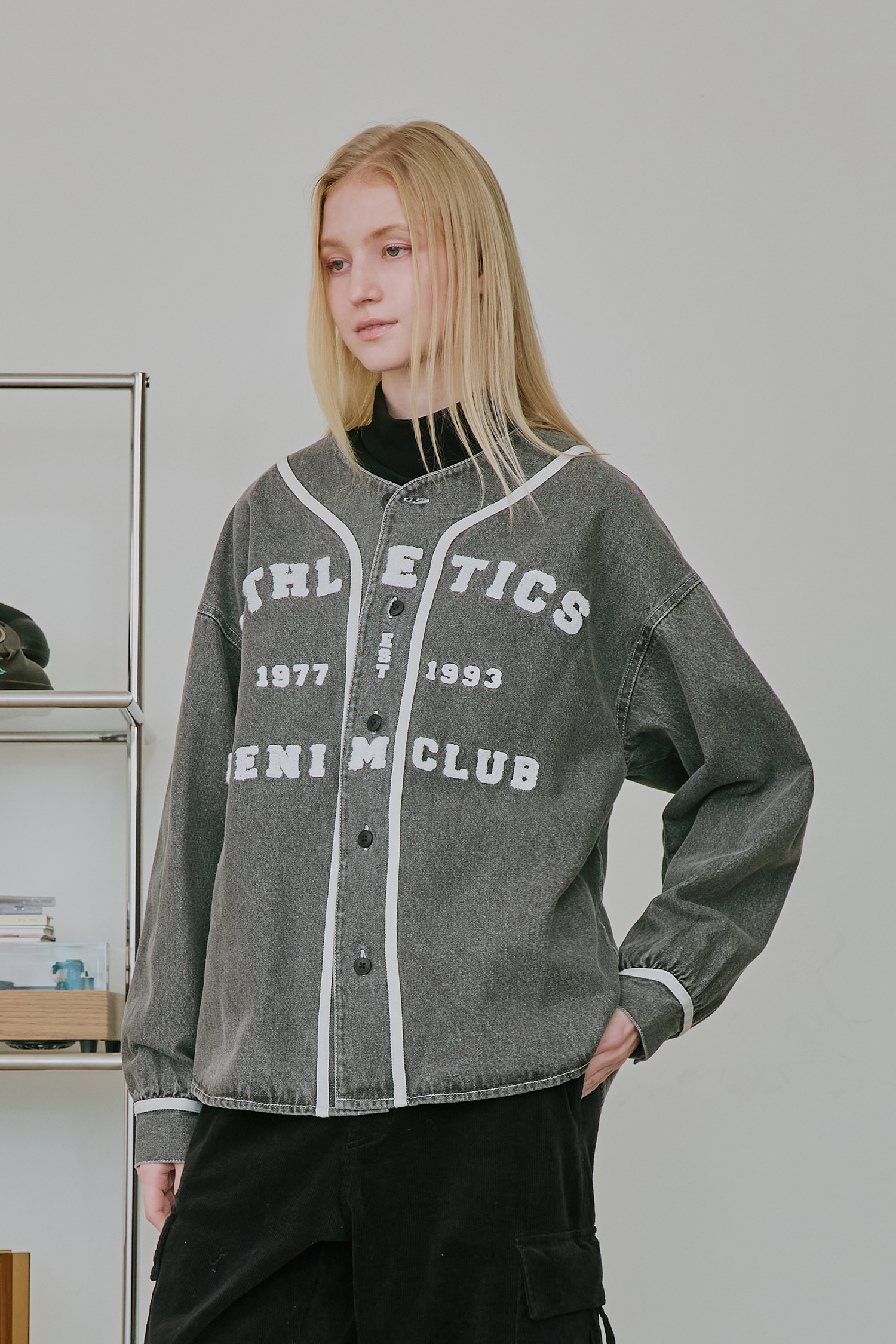 毛巾繡 長袖牛仔棒球衫外套