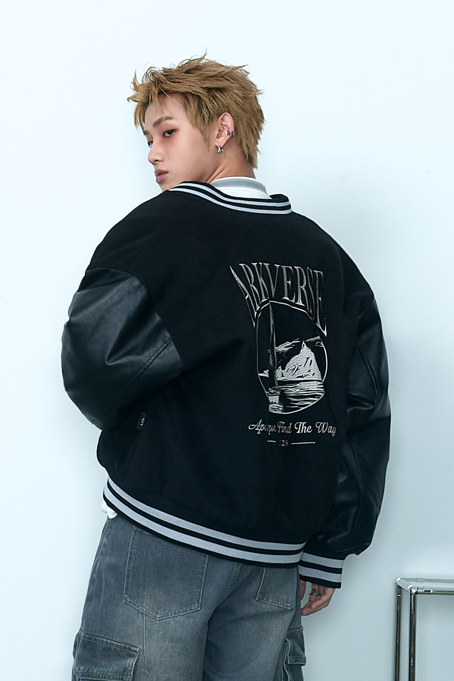 ARKis 毛呢拼接皮革 棒球鋪棉外套