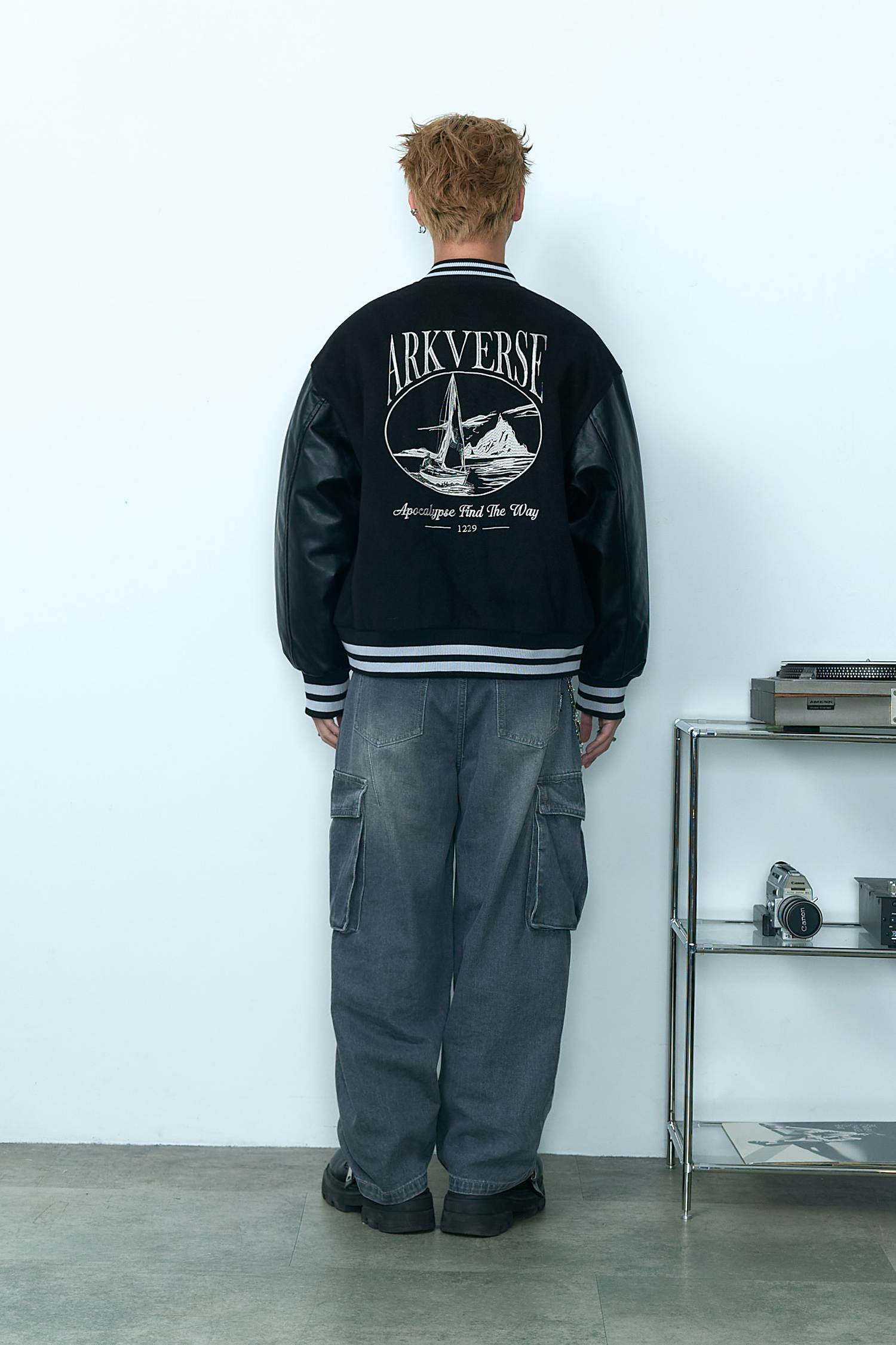 ARKis 毛呢拼接皮革 棒球鋪棉外套