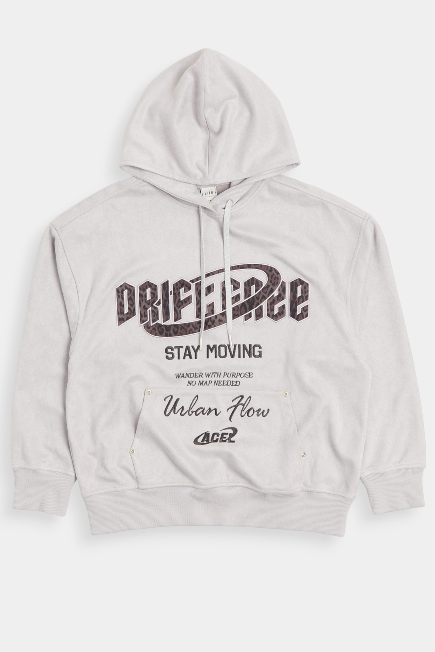 豹紋貼布繡 麂皮連帽長袖上衣