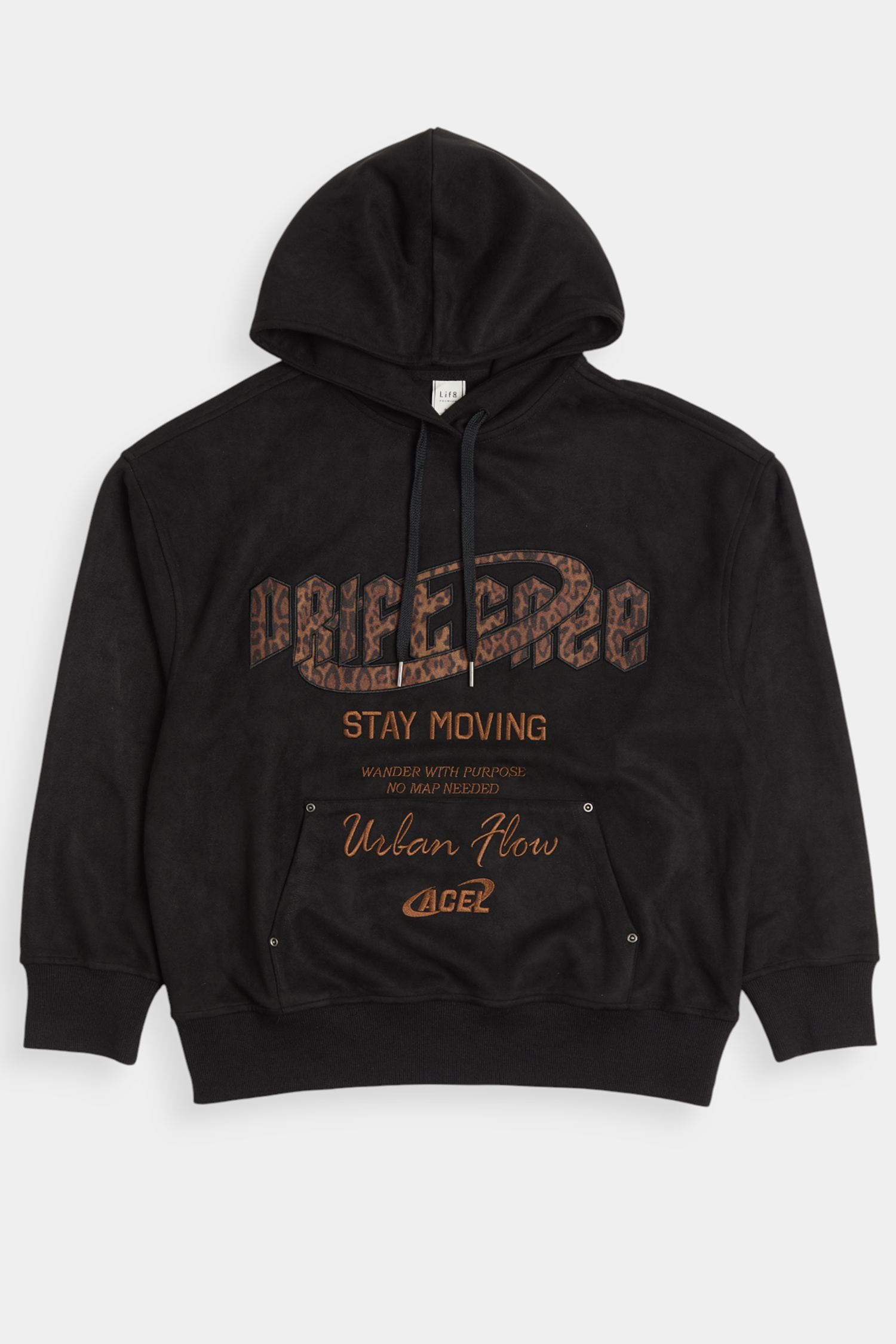 豹紋貼布繡 麂皮連帽長袖上衣