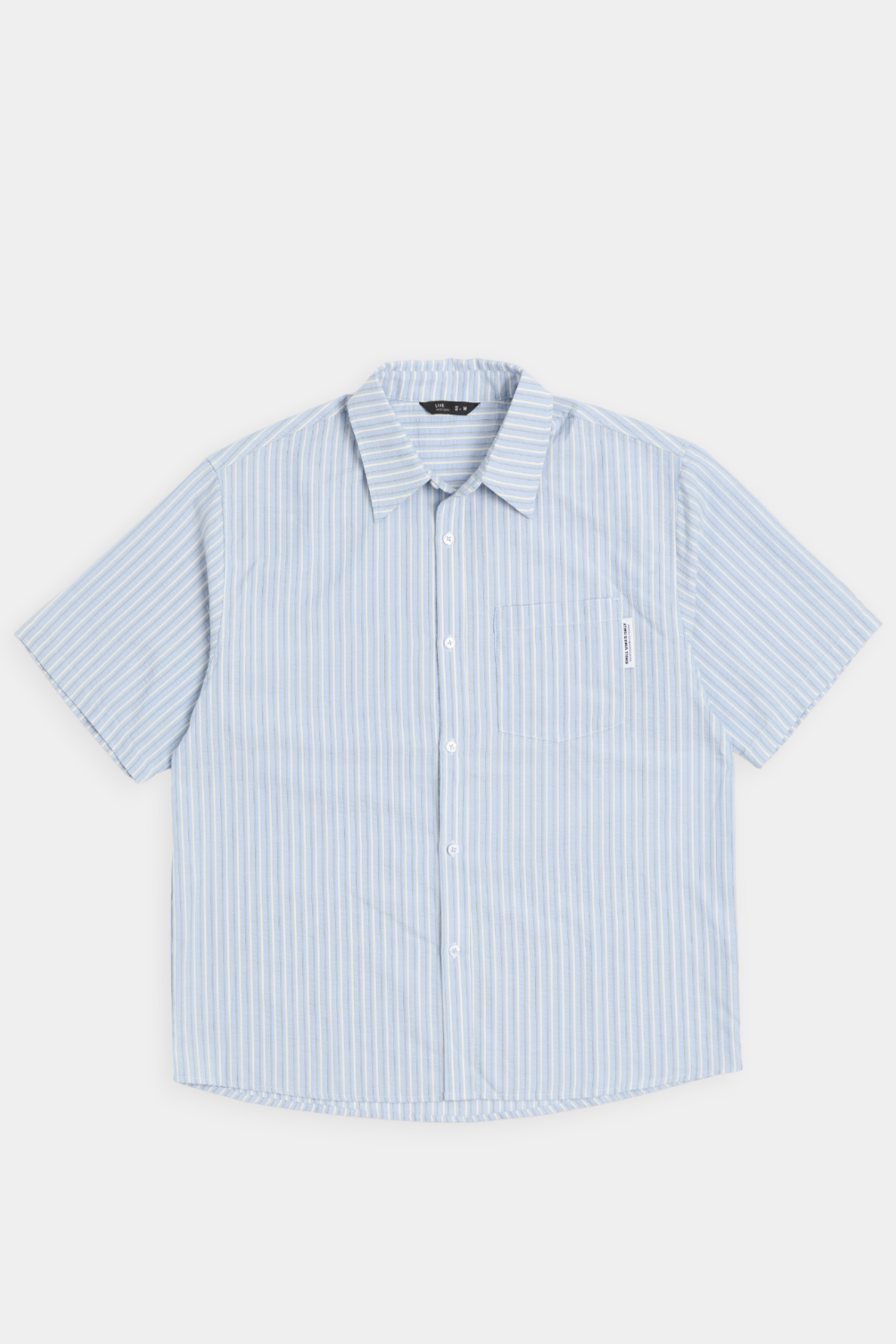 微皺紋理 條紋短袖襯衫