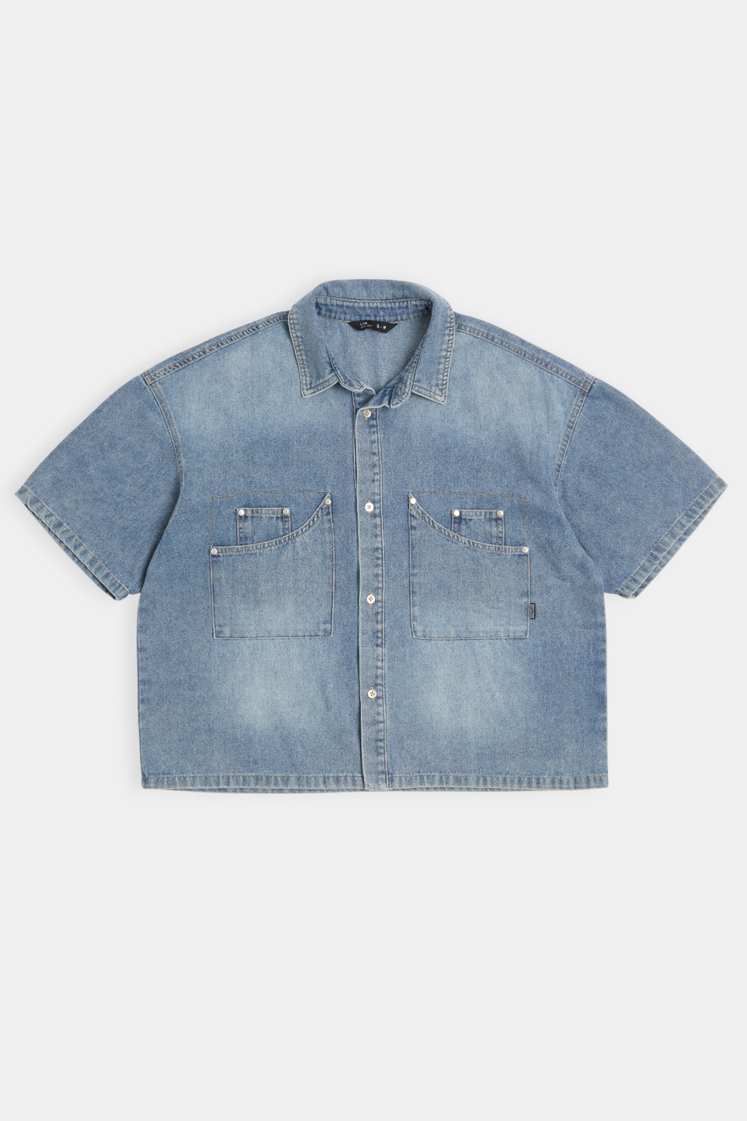 金屬撞釘 牛仔短版短袖襯衫