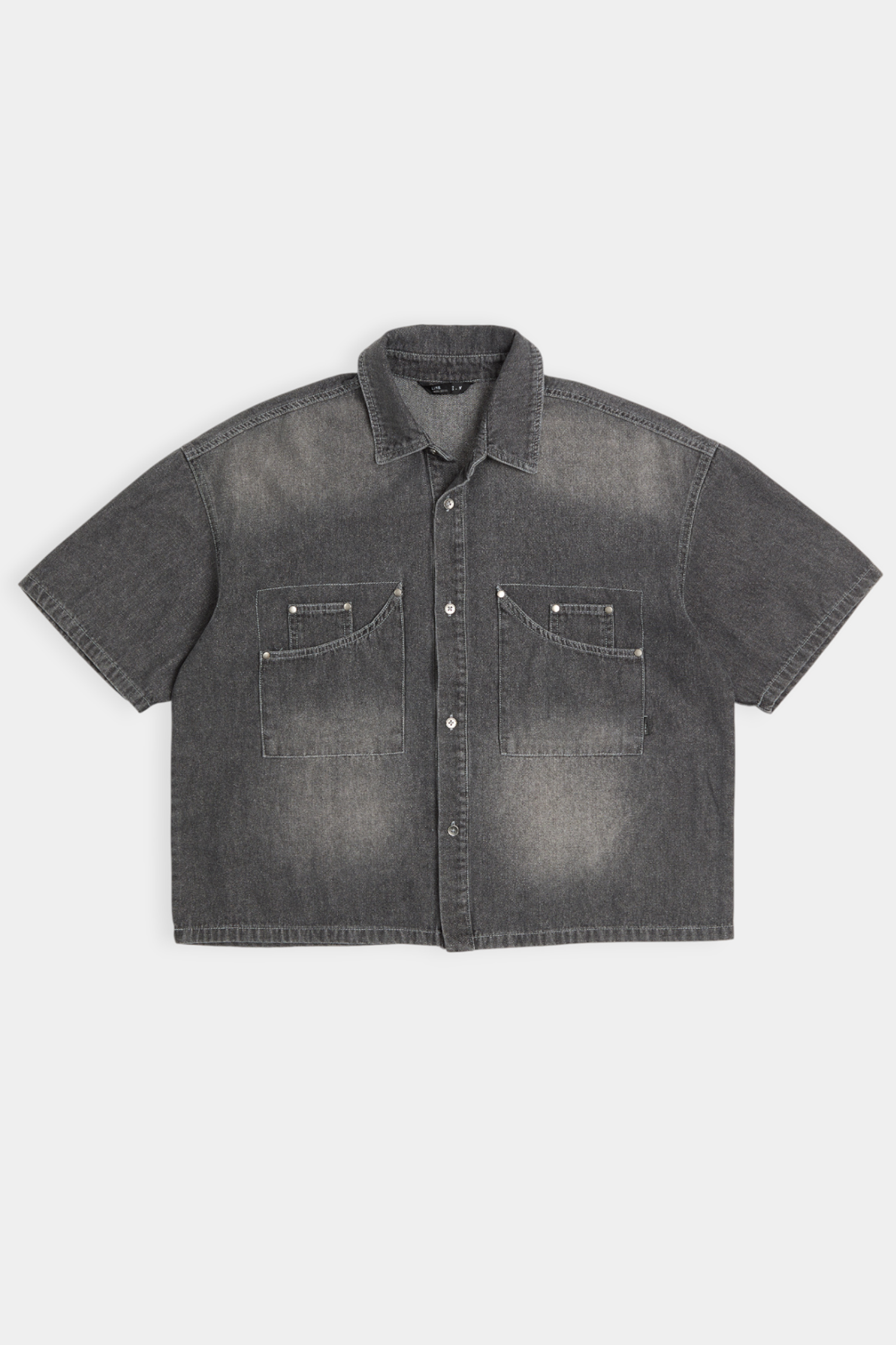 金屬撞釘 牛仔短版短袖襯衫