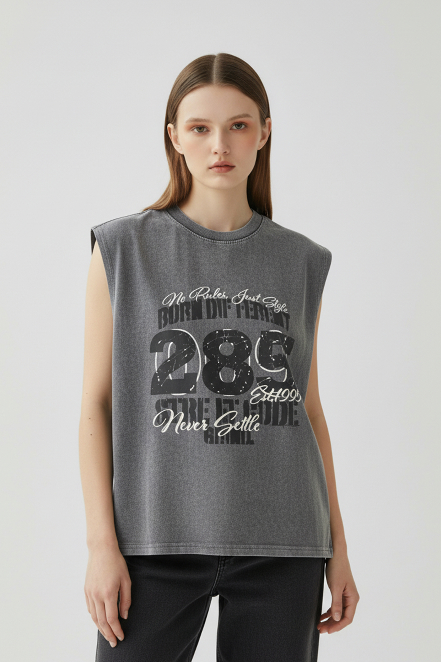 仿舊印花 水洗背心