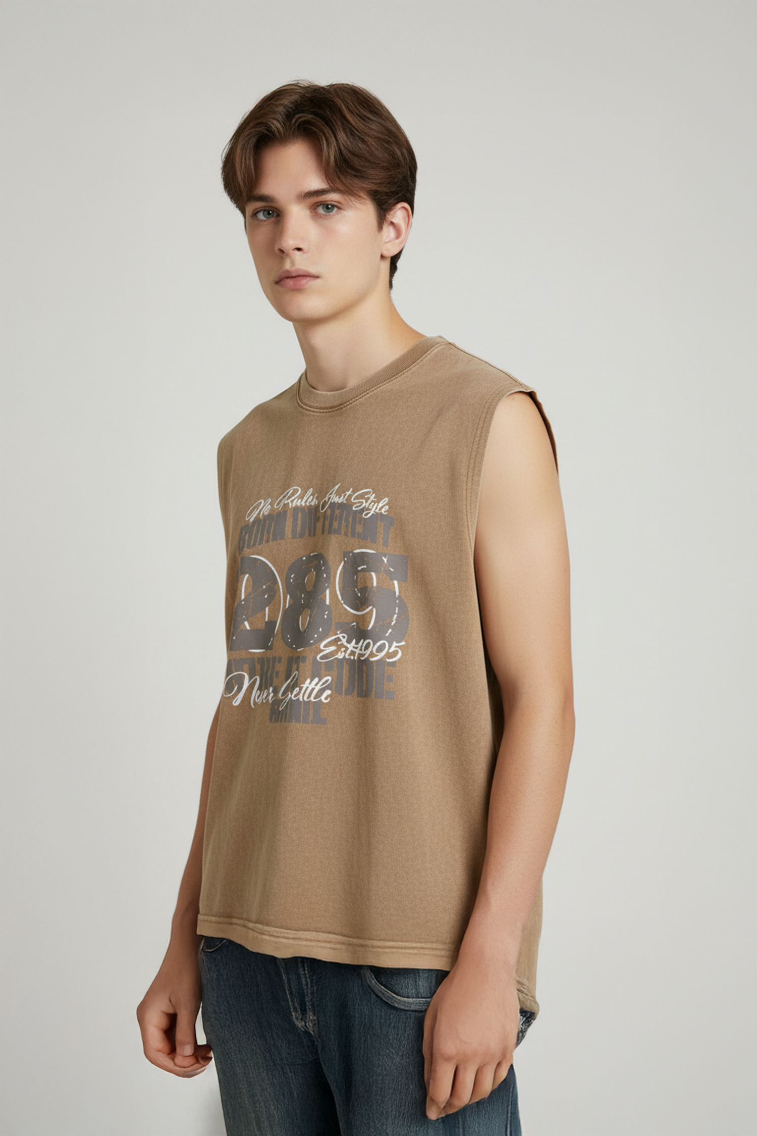 仿舊印花 水洗背心