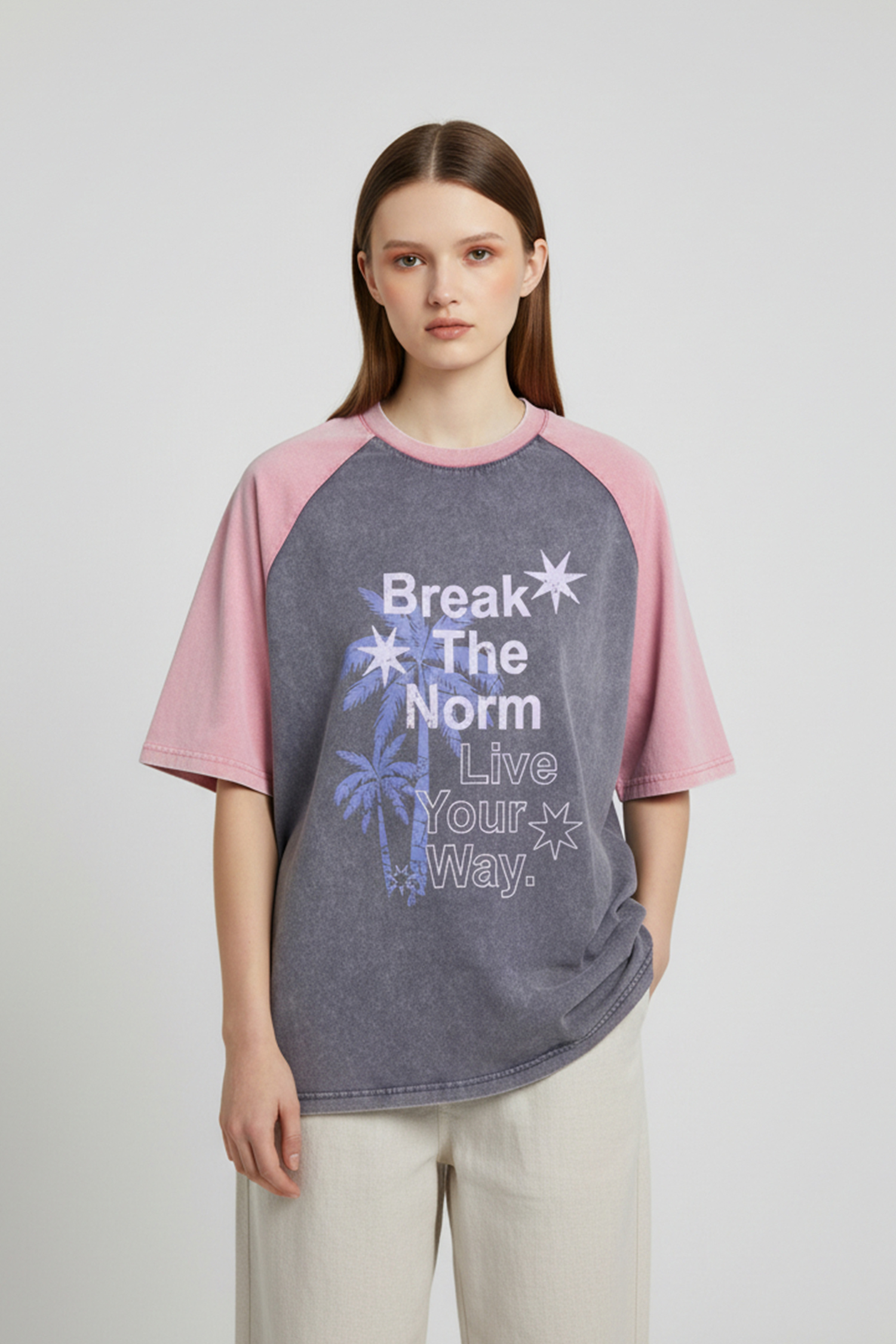 美式復古 拼色短袖上衣