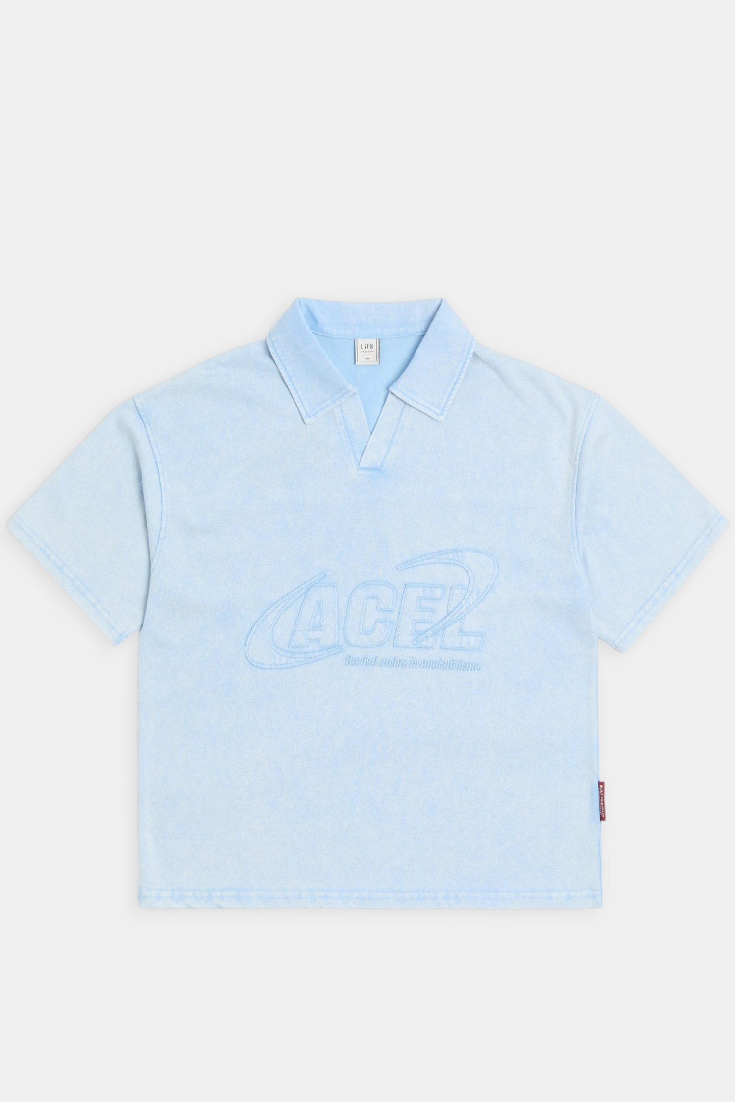 水洗貼布繡 半開襟短袖上衣