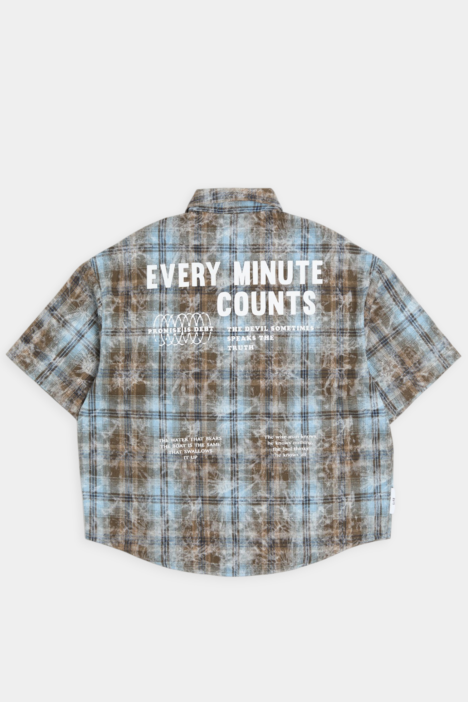 暈染格紋 印花 短袖襯衫